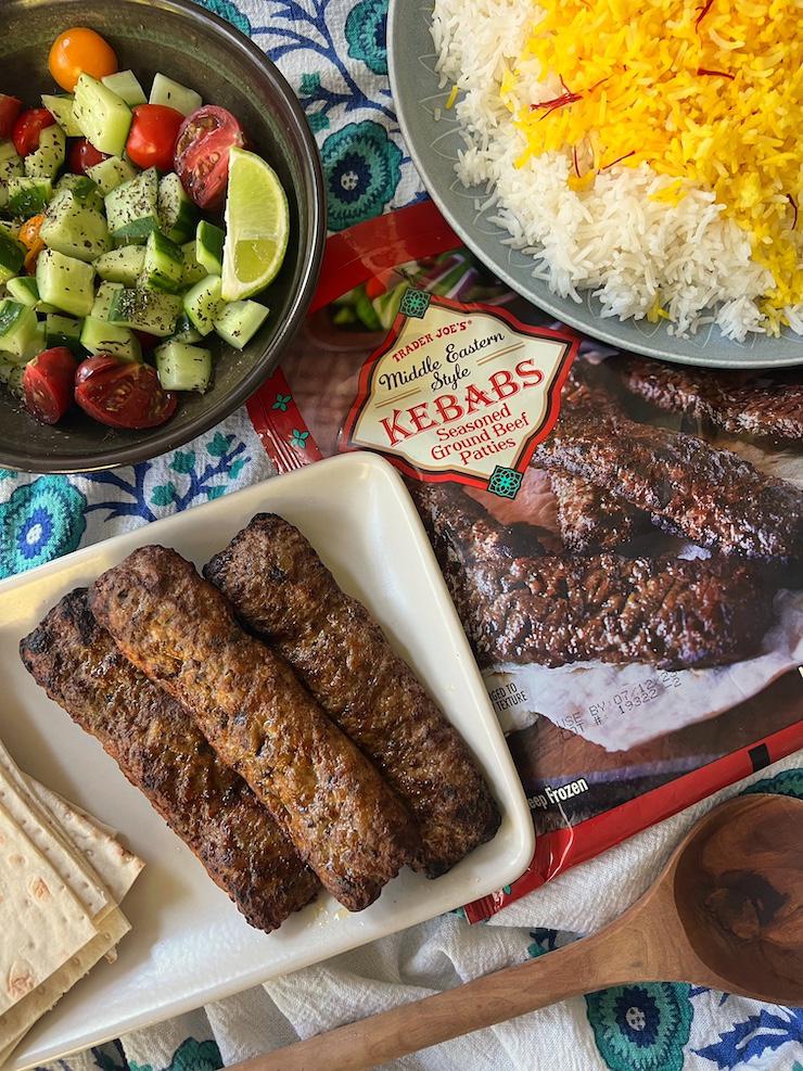 Trader Joe's Middle Eastern Style Kebabs (Koobideh) w/ Saffron Rice