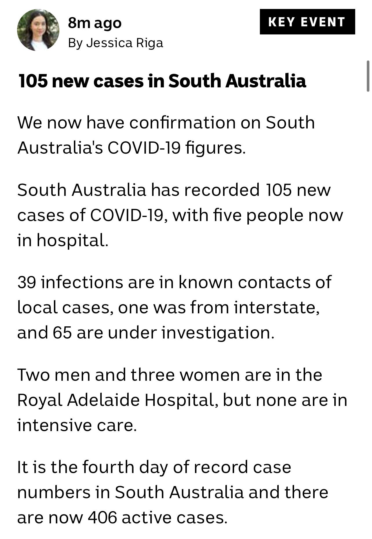 105 new cases in South Australia r/CoronavirusDownunder