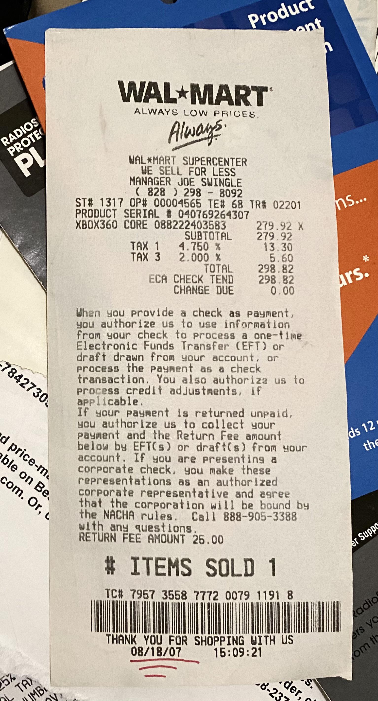 Found the receipt for my first Xbox. I saved all summer for it and I