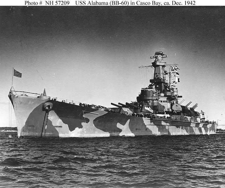 USS Alabama (BB60) anchored in Casco Bay, Maine, circa December 1942