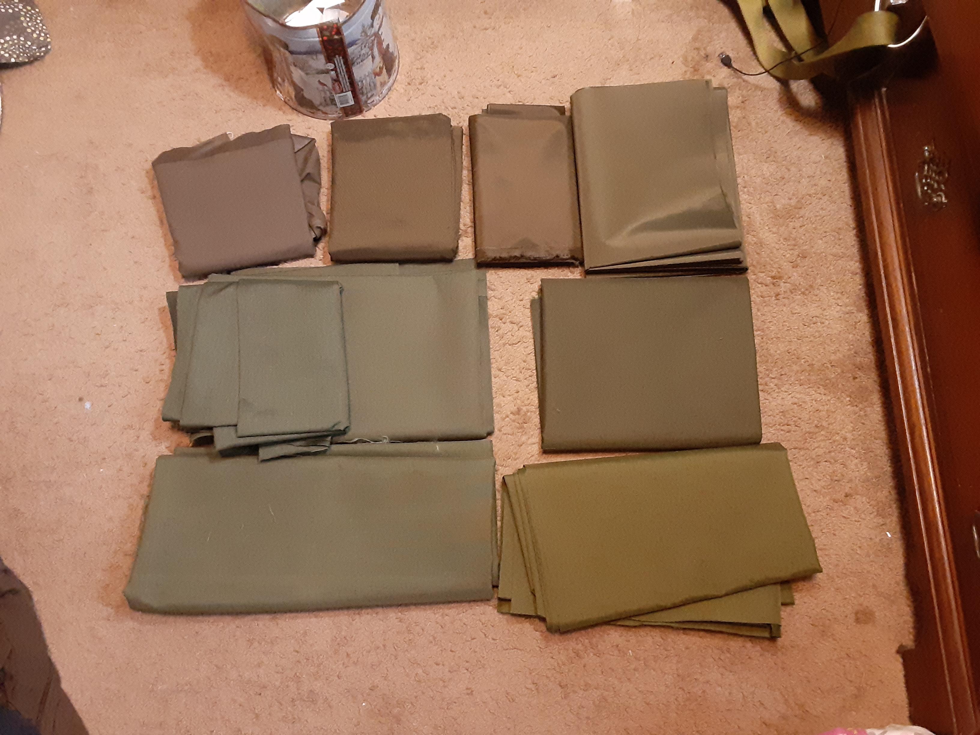 Collection of green nylon fabrics for creating gear with. Details in