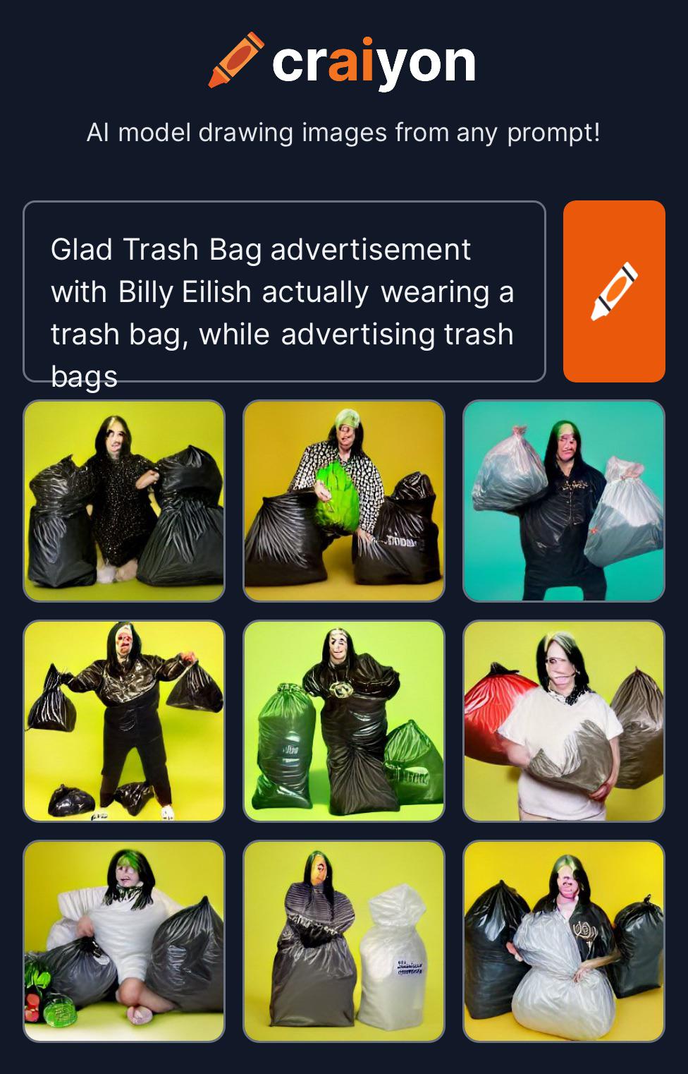 Glad Trash Bag advertisement with Billy Eilish actually wearing a trash