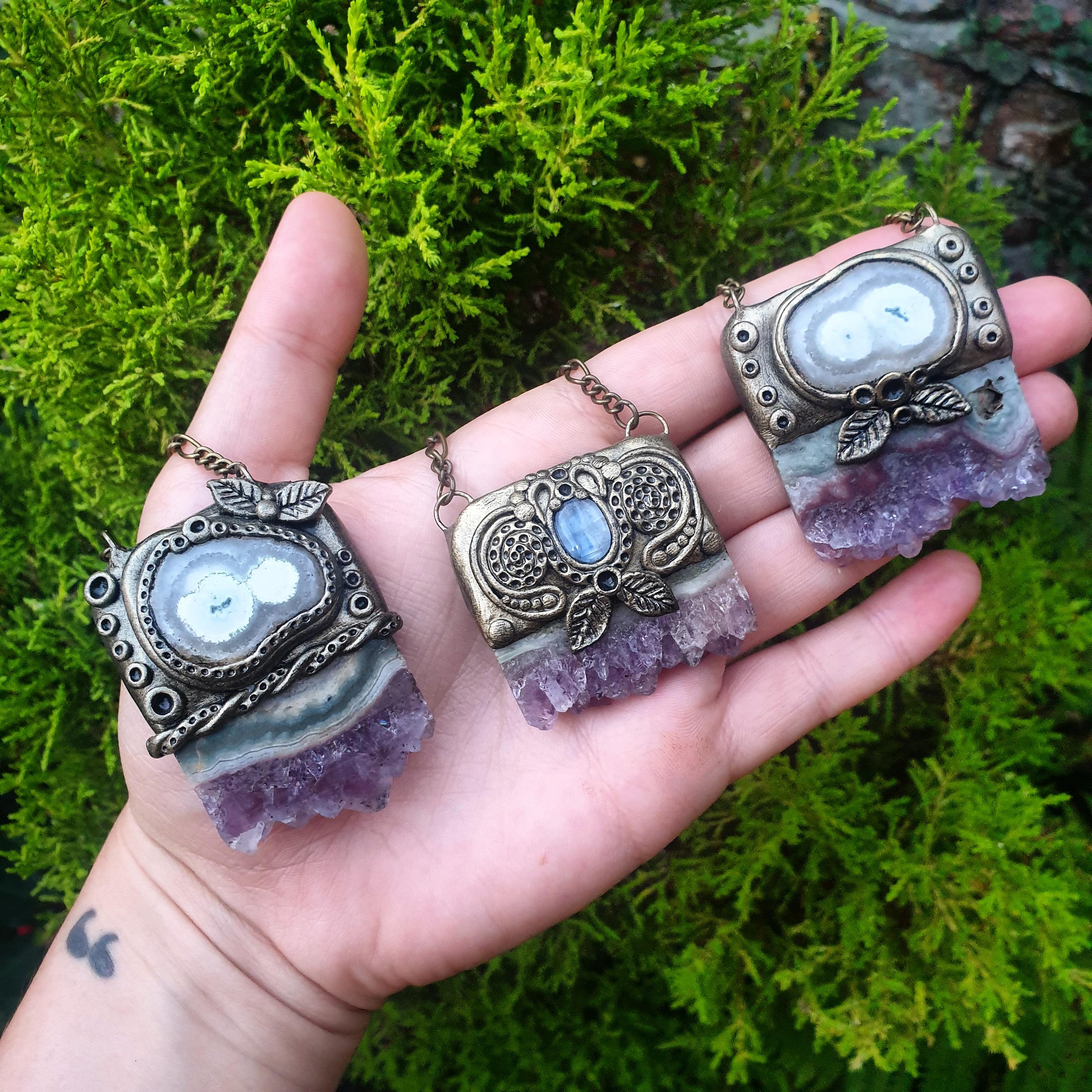Polymer Clay Amethyst Slice Necklaces 😊💖 another design that pushed me