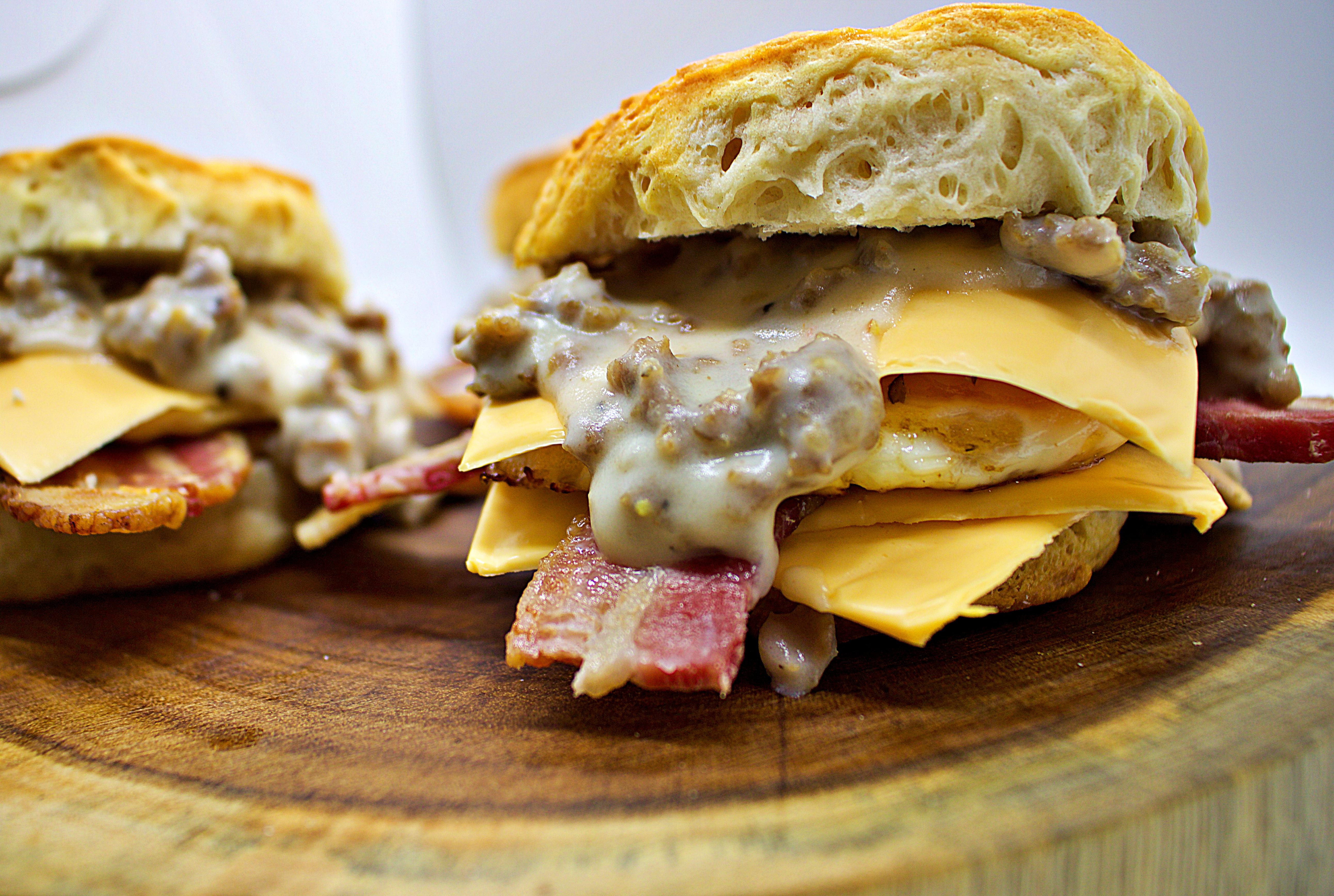 Bacon Egg & Cheese Biscuit with Sausage Gravy r/Breakfast