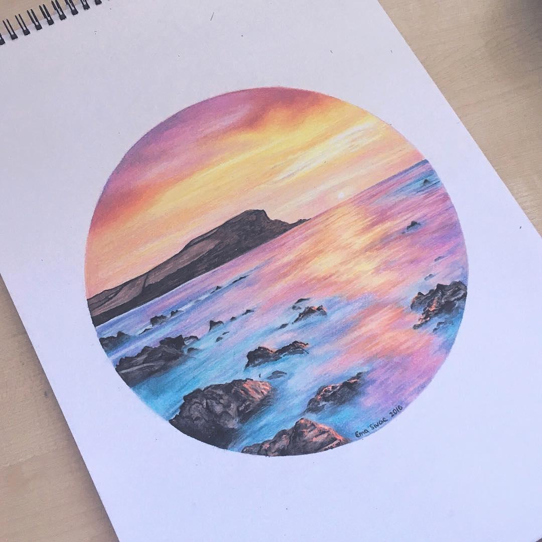 Sunset Colored Pencil Drawing
