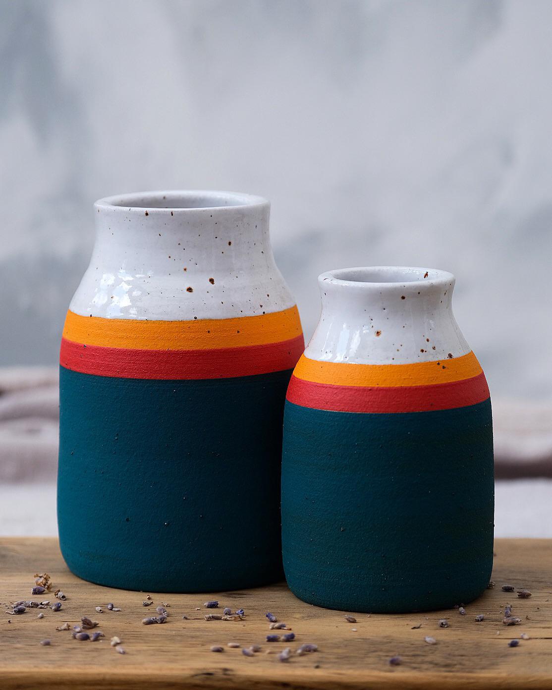 Underglaze Vessels on Speckled r/Pottery