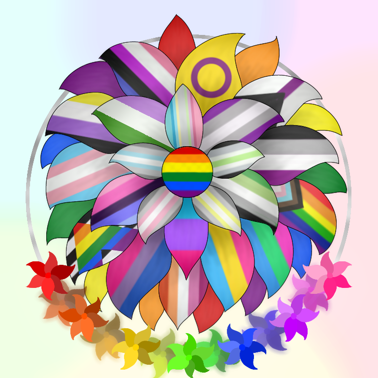 I made a flower with lgbtq+ flags (im not the best at art but i wanted