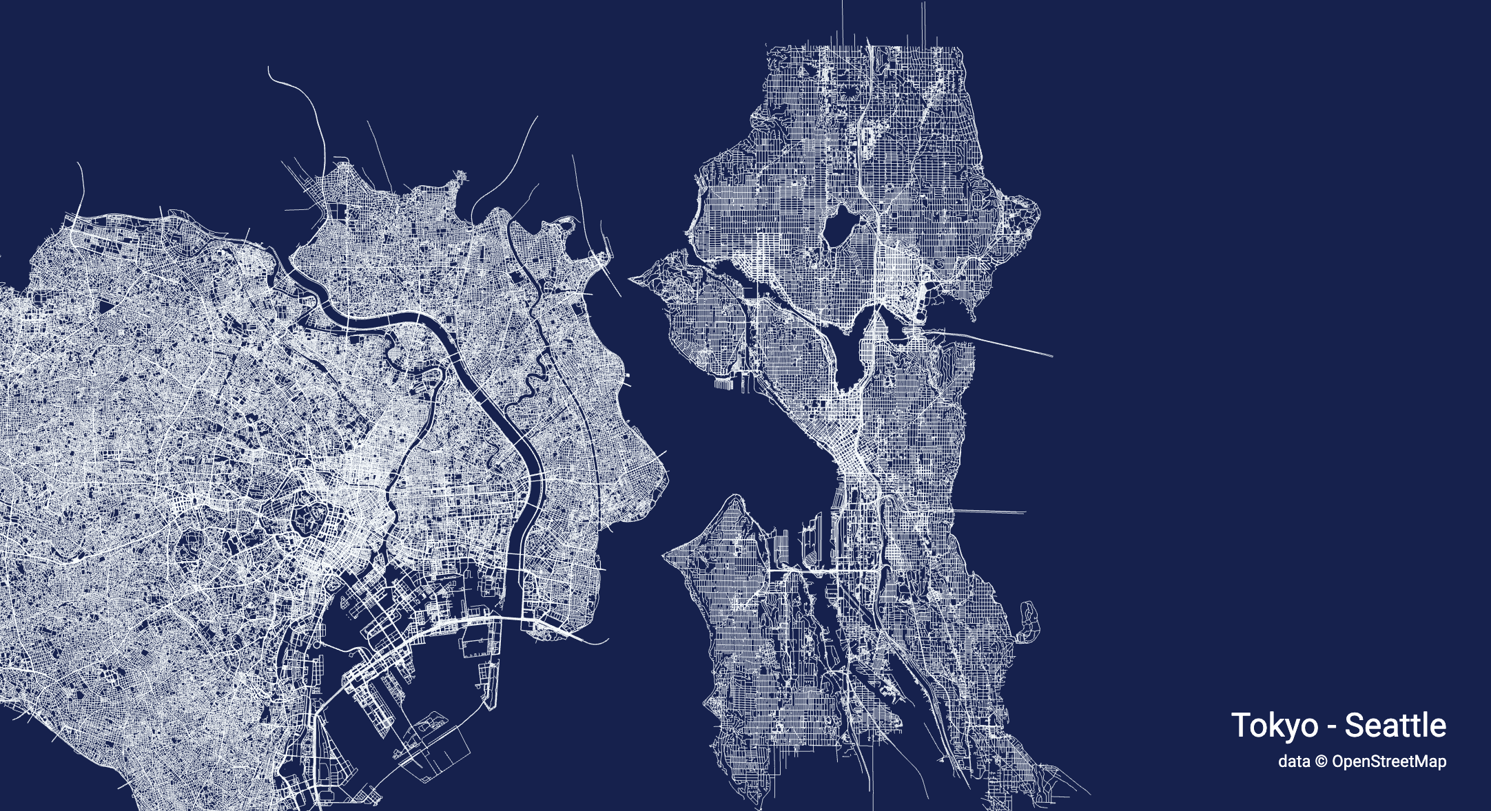 [OC] Tokyo and Seattle rendered next to each other r/MapPorn