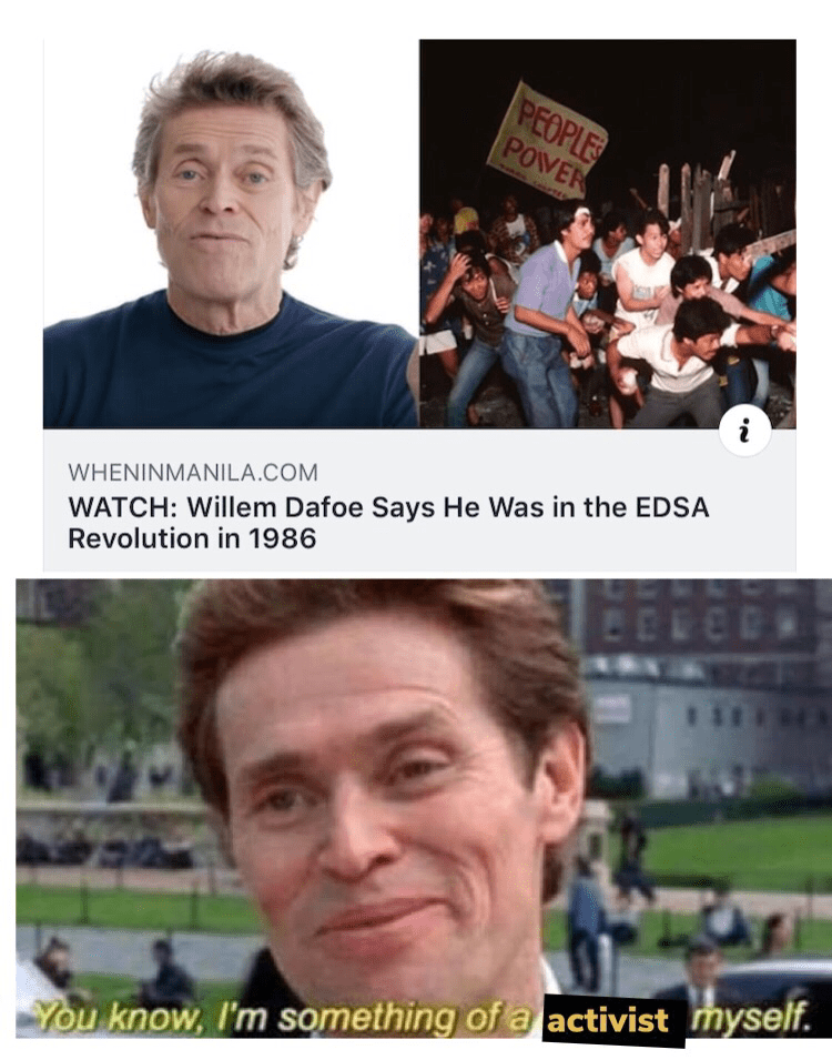 So, Willem Dafoe was in EDSA uno back in 1986. r/Philippines