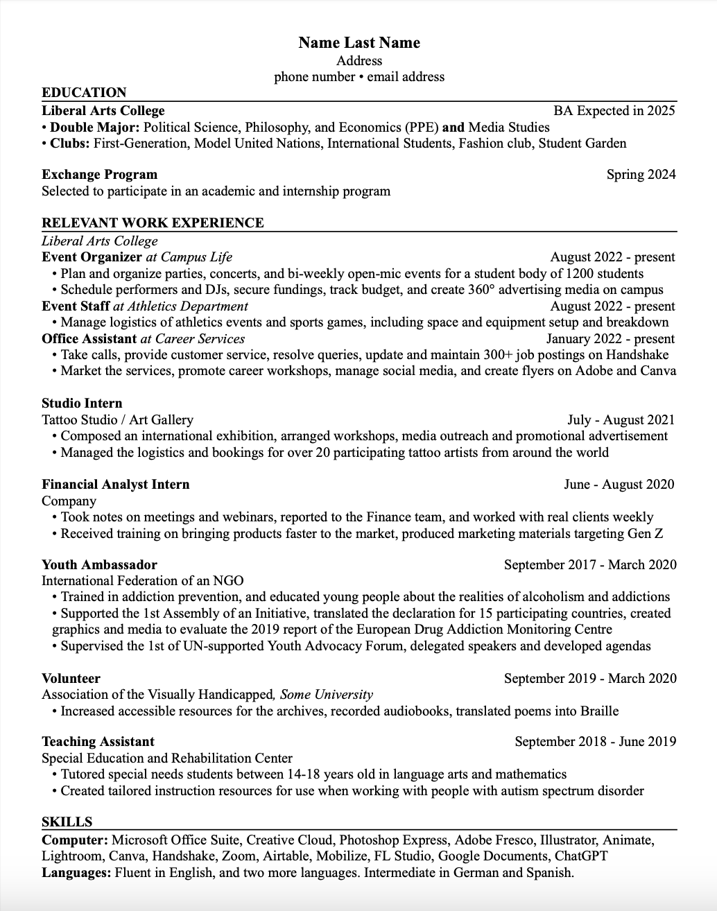 College Student applying for Internships in NYC r/resumes