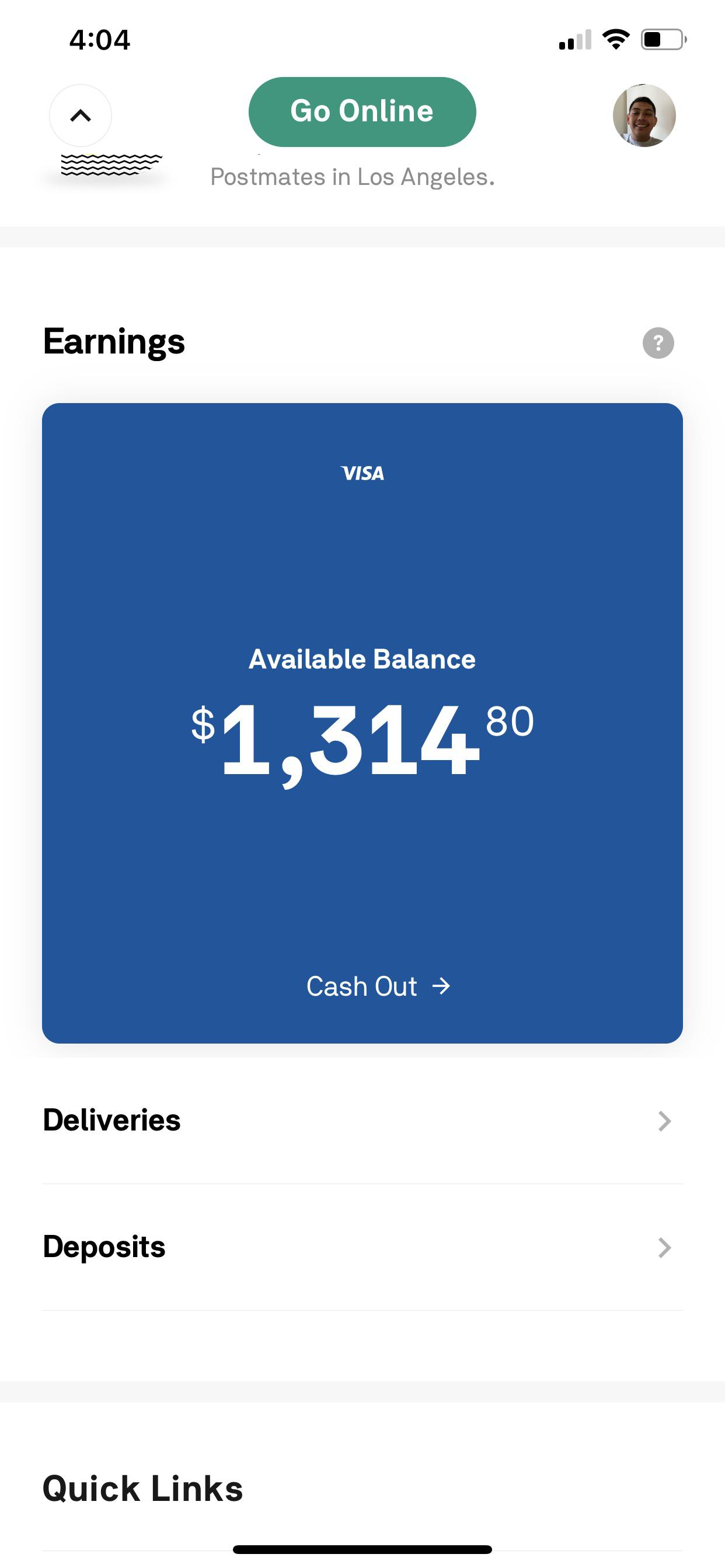 Time to cash out after another successful week of working on postmates