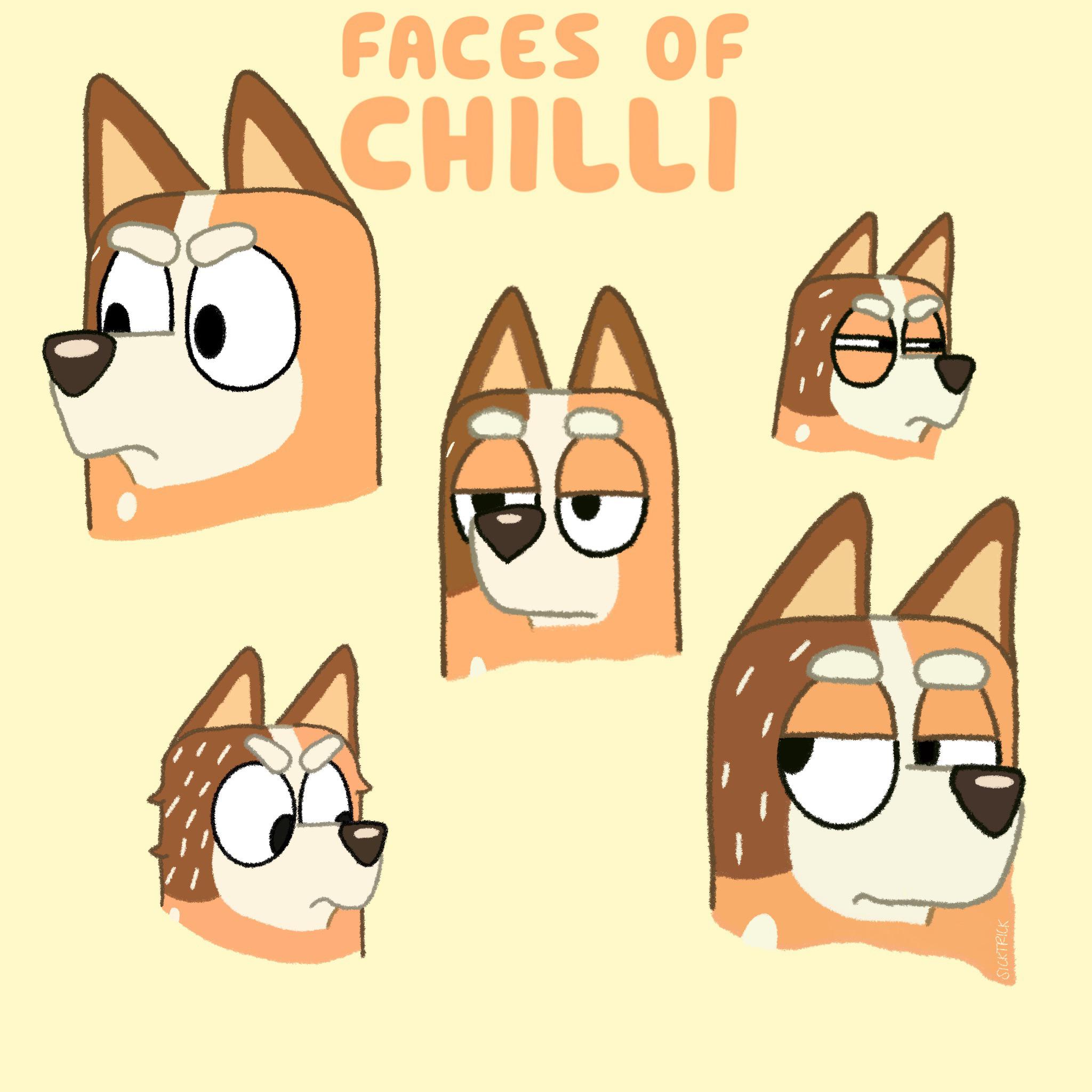 Drew some of Chilli’s iconic faces (OC) r/bluey