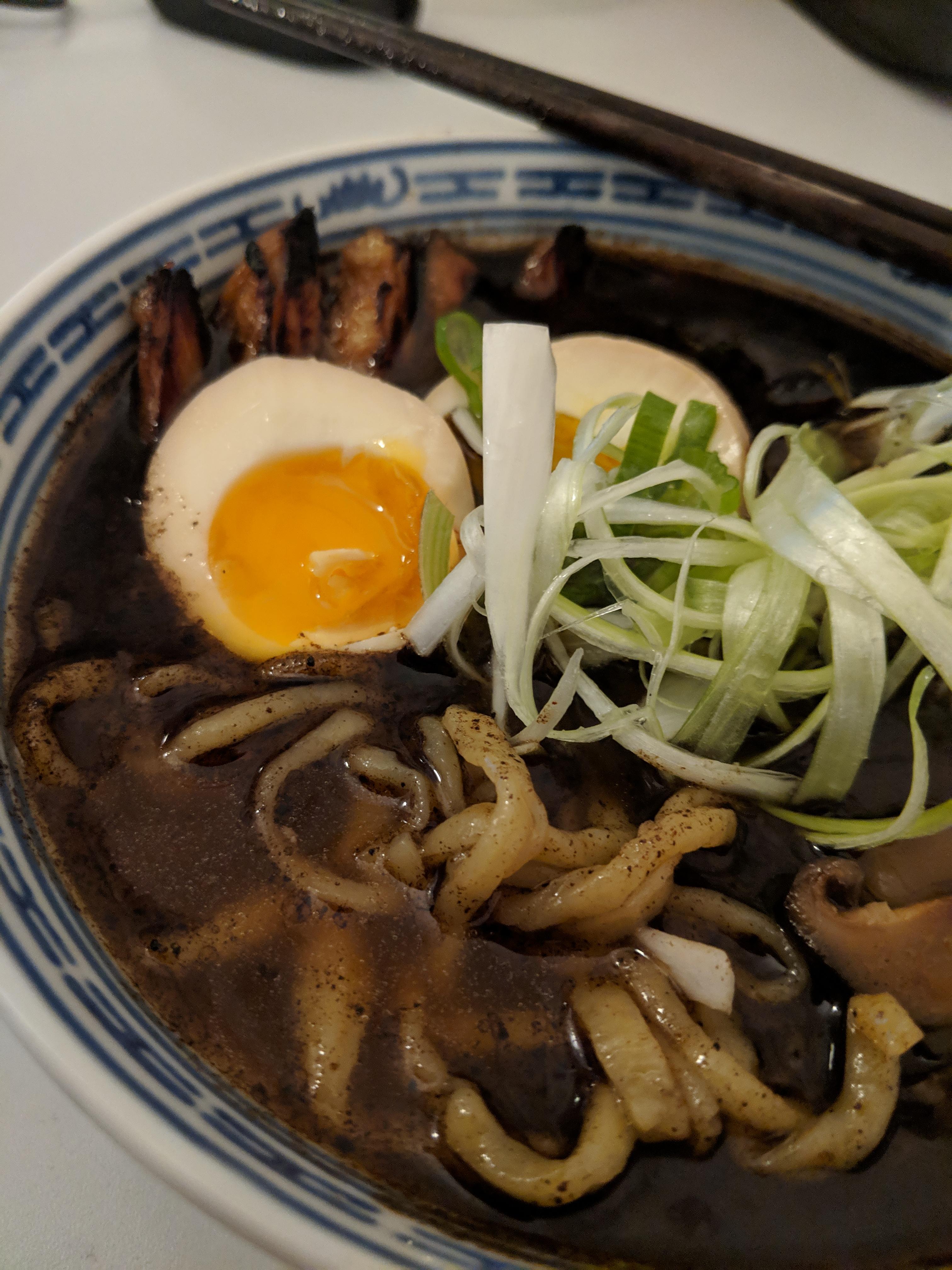 First time Tonkotsu Ramen with black garlic oil, pork belly chashu