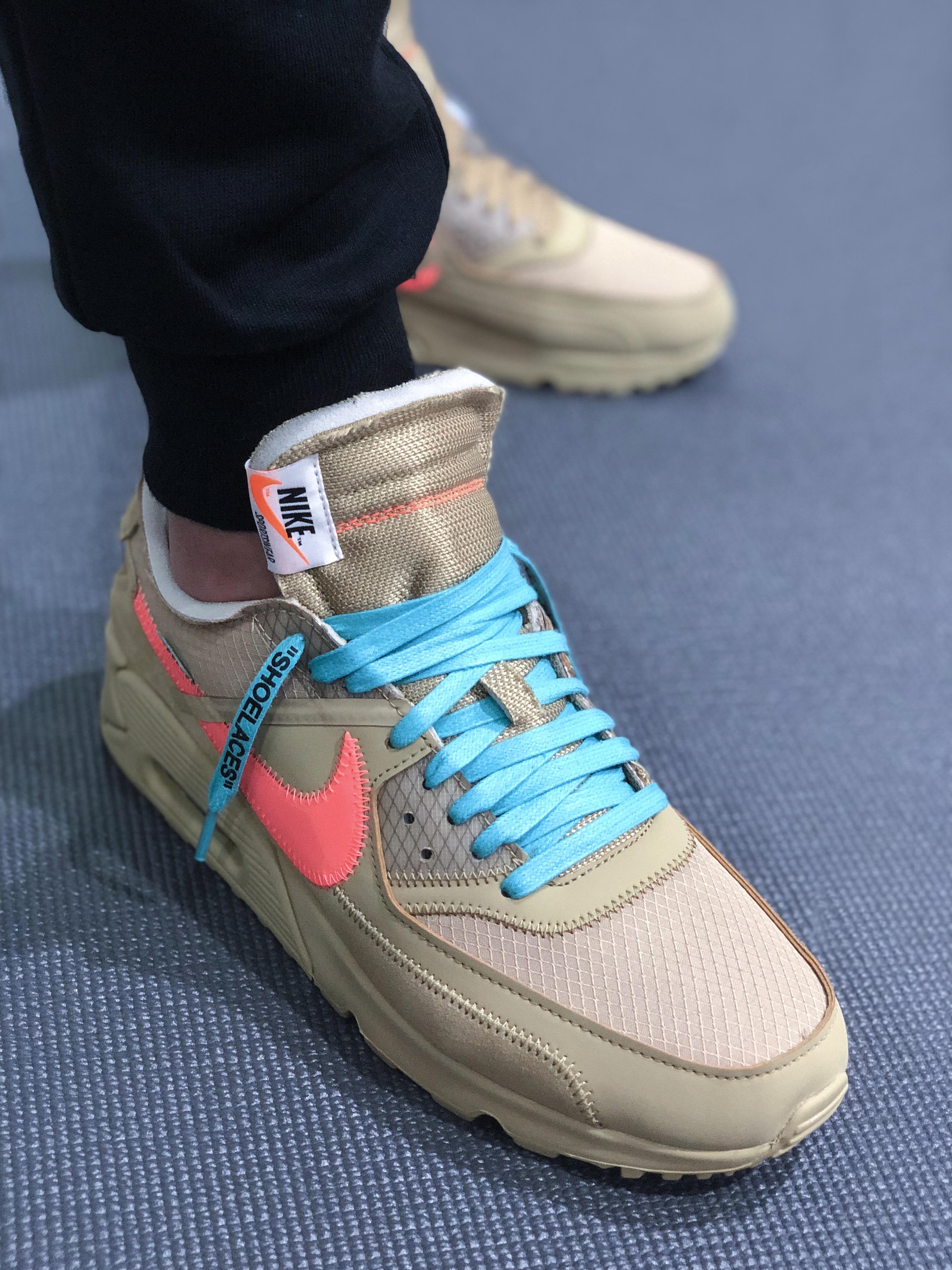 OW Air Max 90 laceswapped with teal colored laces r/Sneakers
