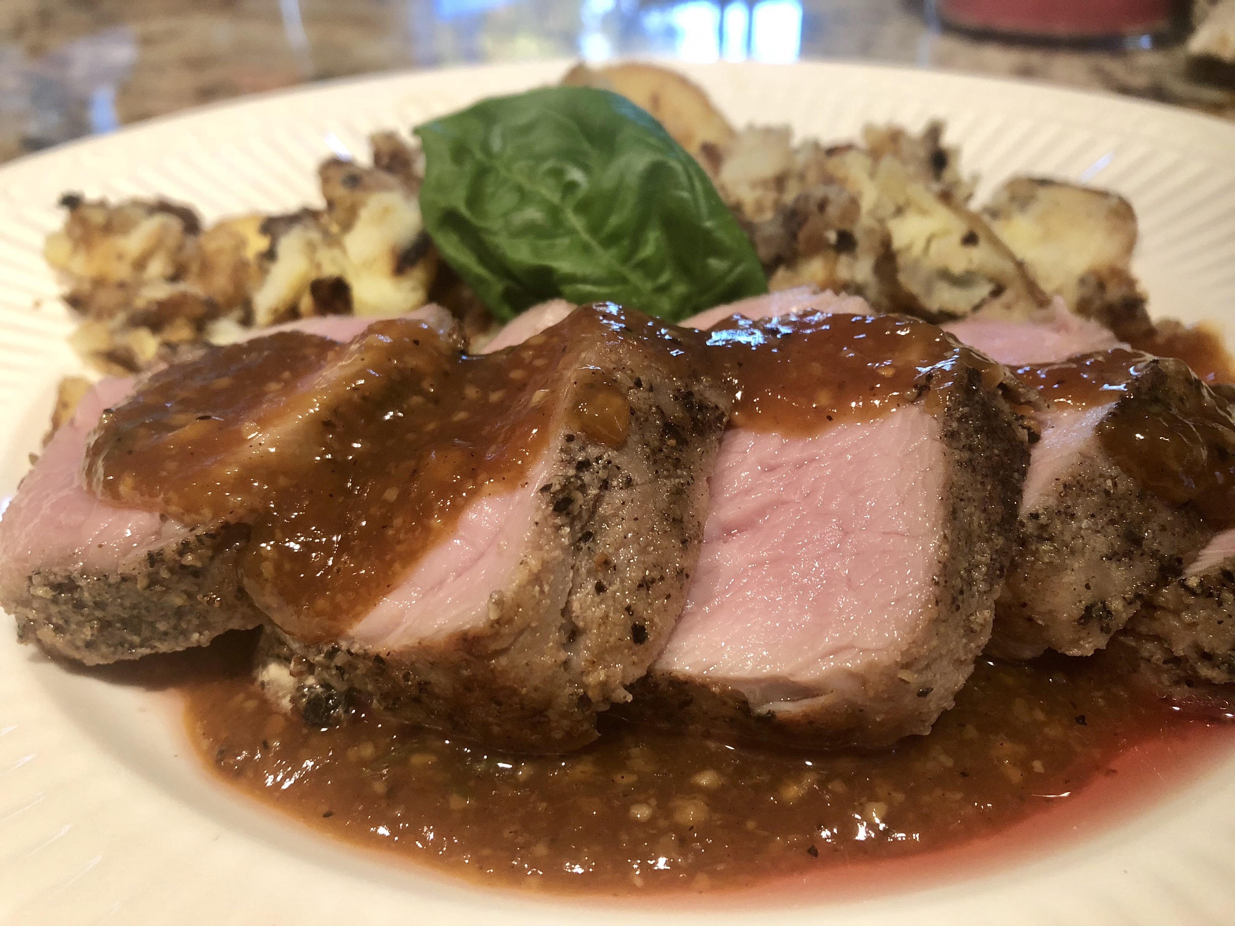 [Homemade] Pork Tenderloin with Peach Preserve BBQ Sauce r/food