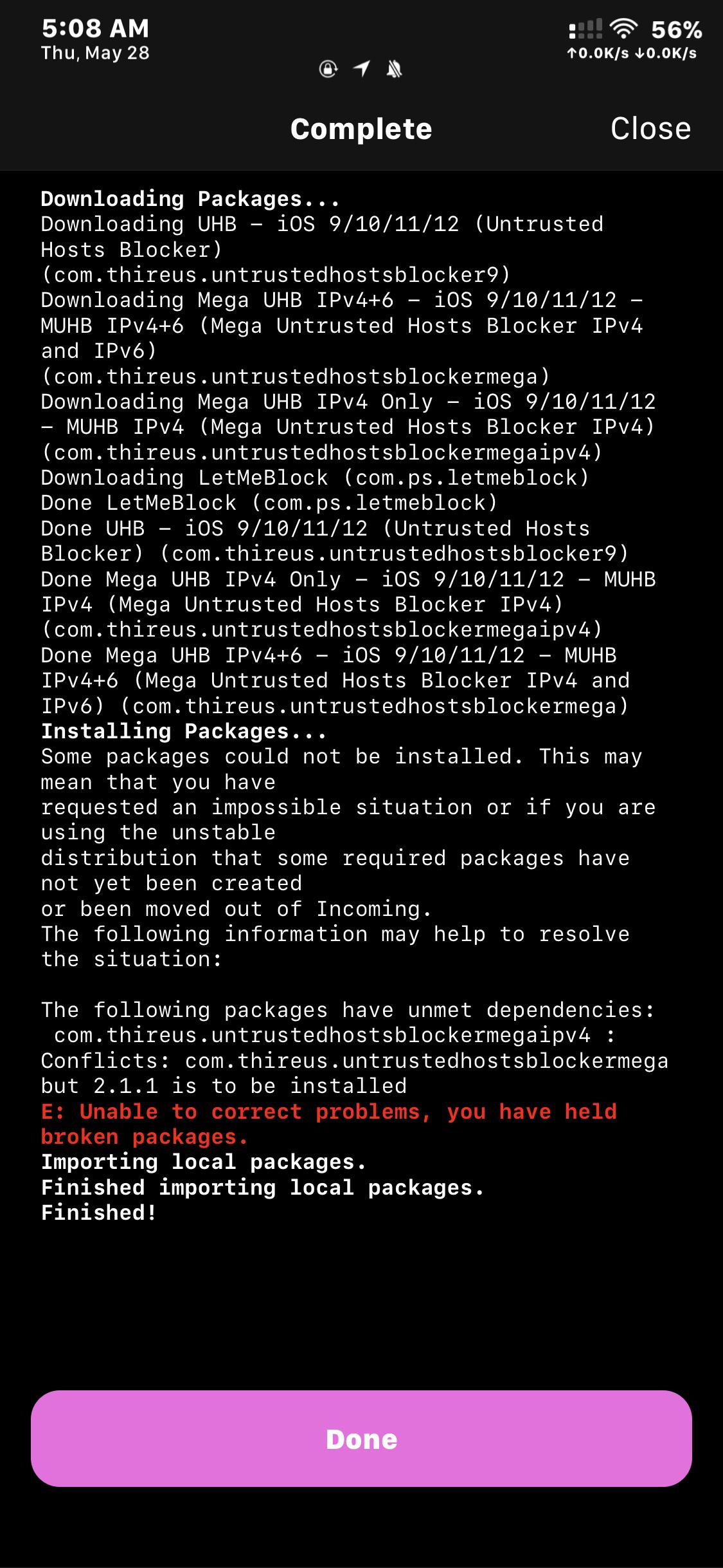 [help] E Unable to correct problems, you have held broken packages