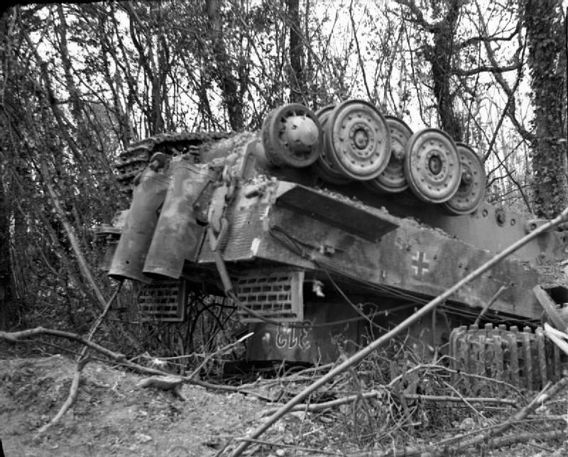 Flipped over Tiger I, 313 from Schwere Panzerabteilung 503. The tank