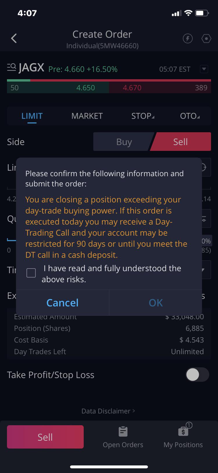 I have over 30k in my account but got this warning when I want to sell
