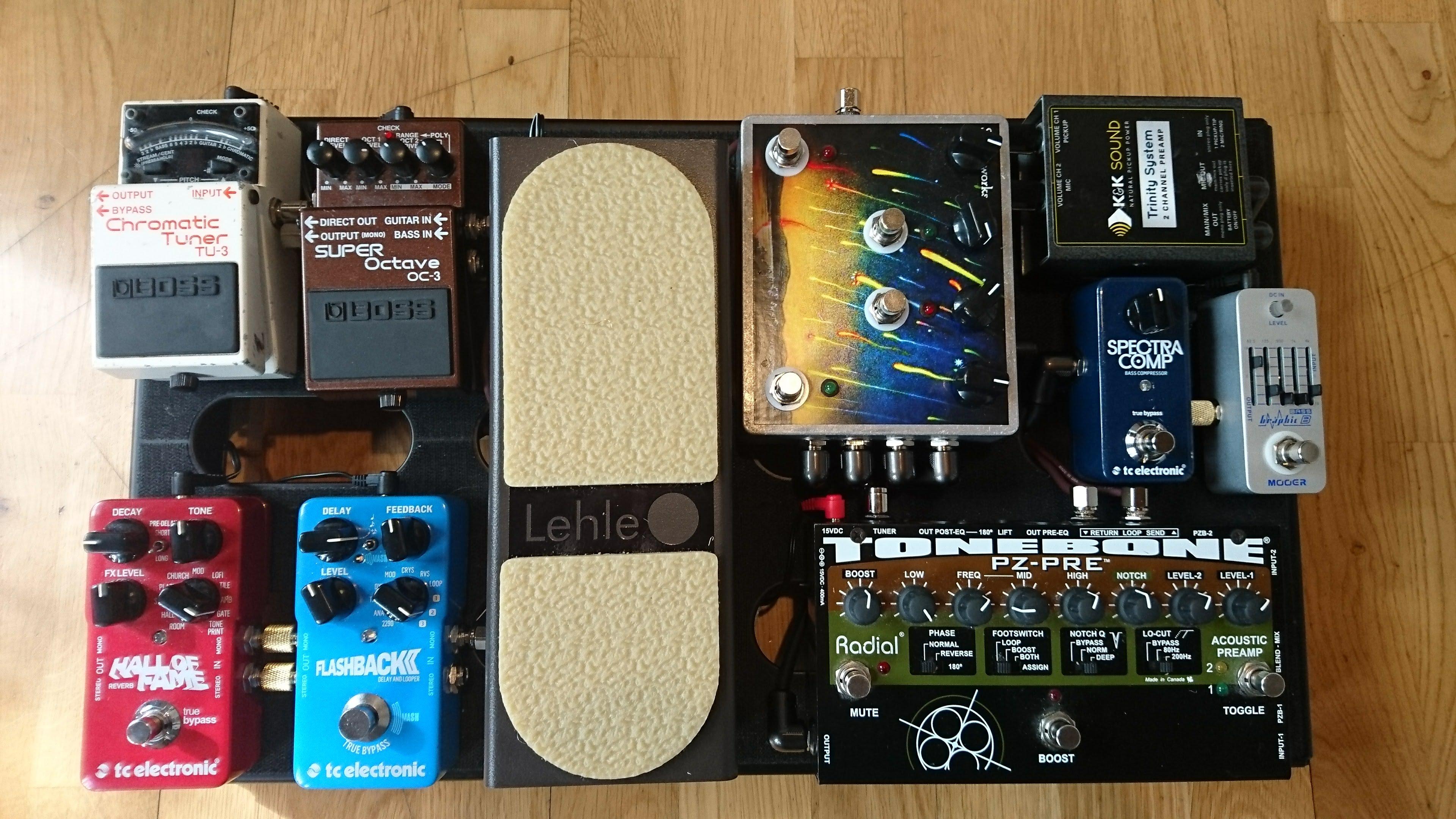 Finally finished my acoustic pedalboard for blending 4 pickups together