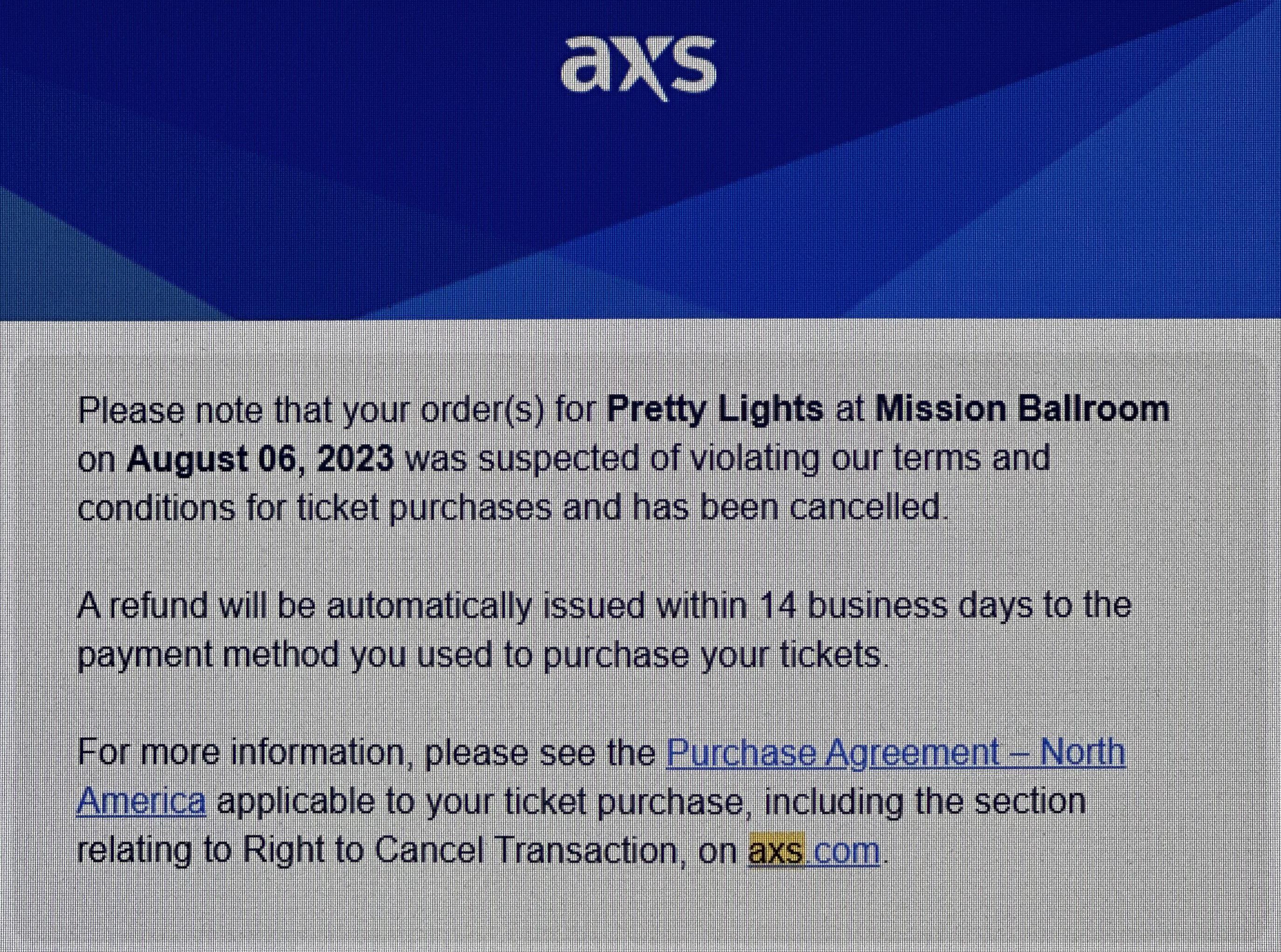 Legitimate AXS tickets scrubbed Anyone else? r/prettylights