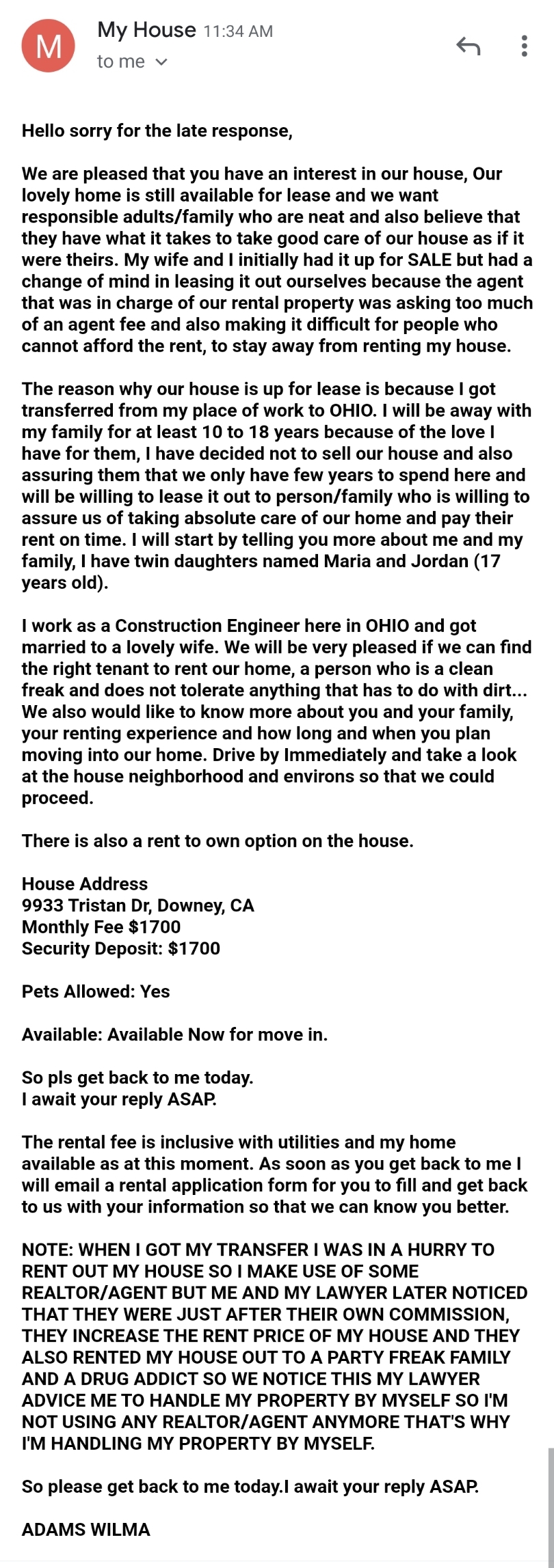 Doesn't get more obvious than this. Another rental scam. r/Scams