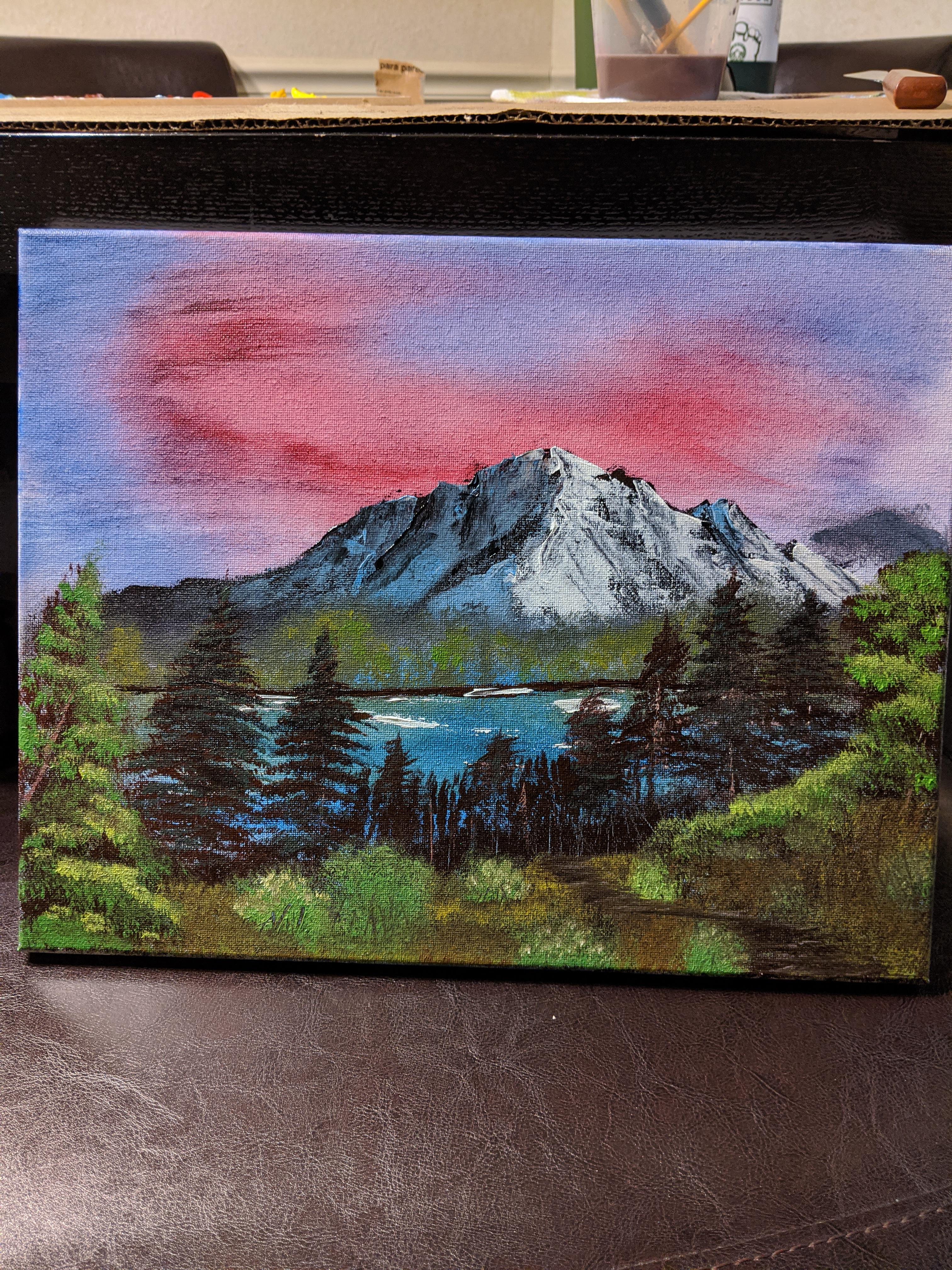 Bob Ross Lost Lake, me 8x10 acrylic painting