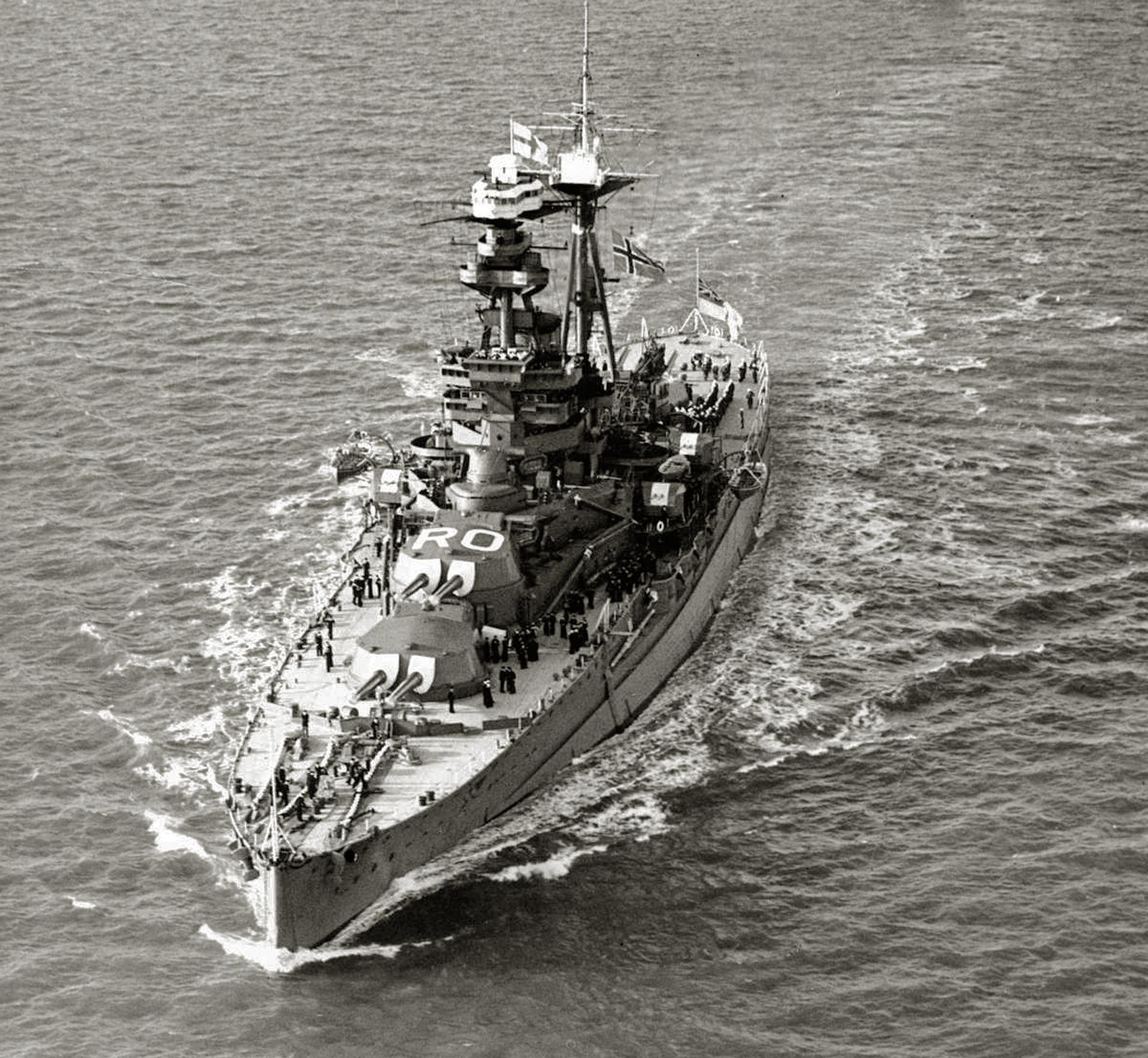 HMS Royal Oak returns the body of Queen Maud to Norway, about 24