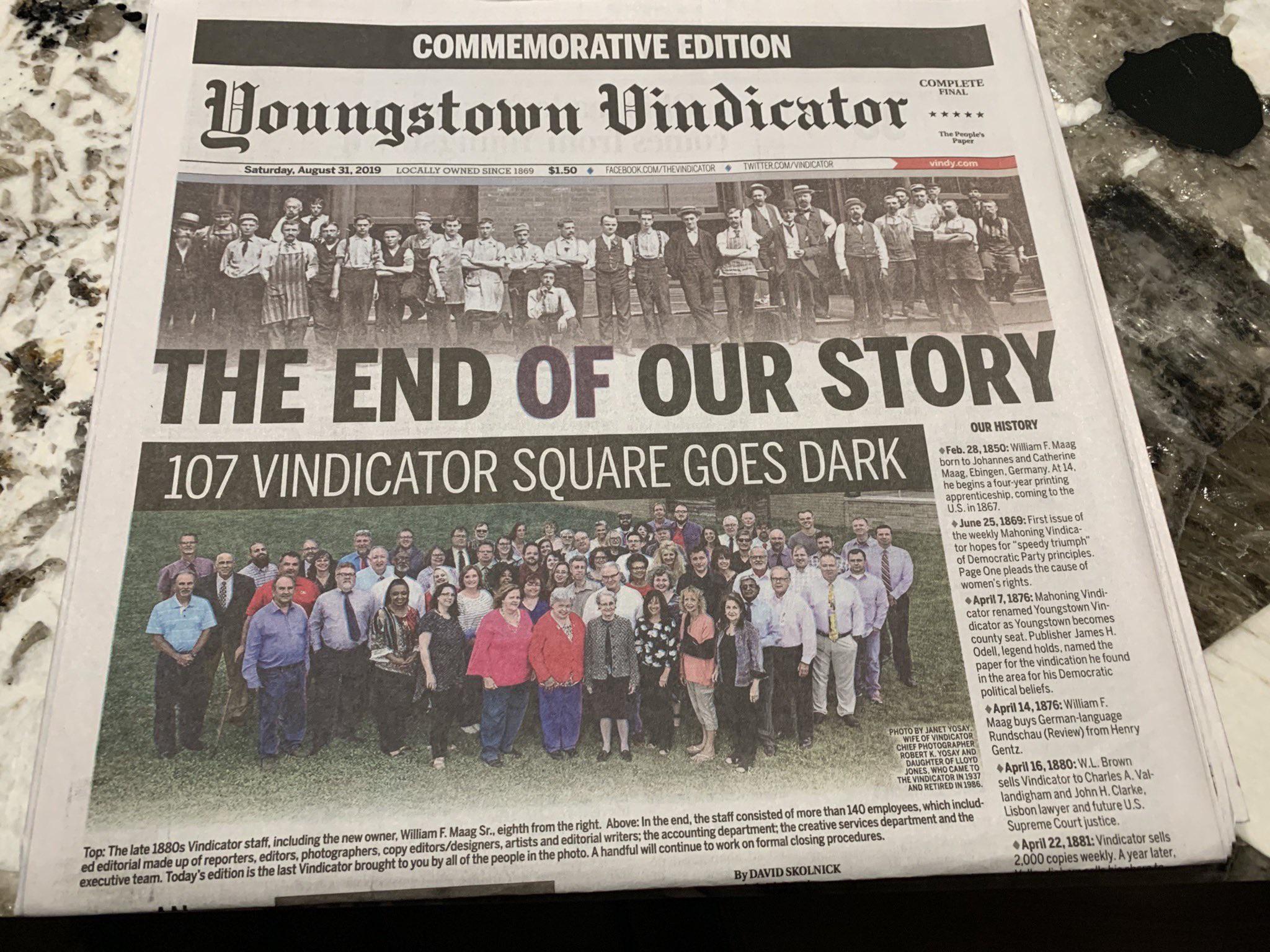 Final issue of the Youngstown Vindicator r/youngstown