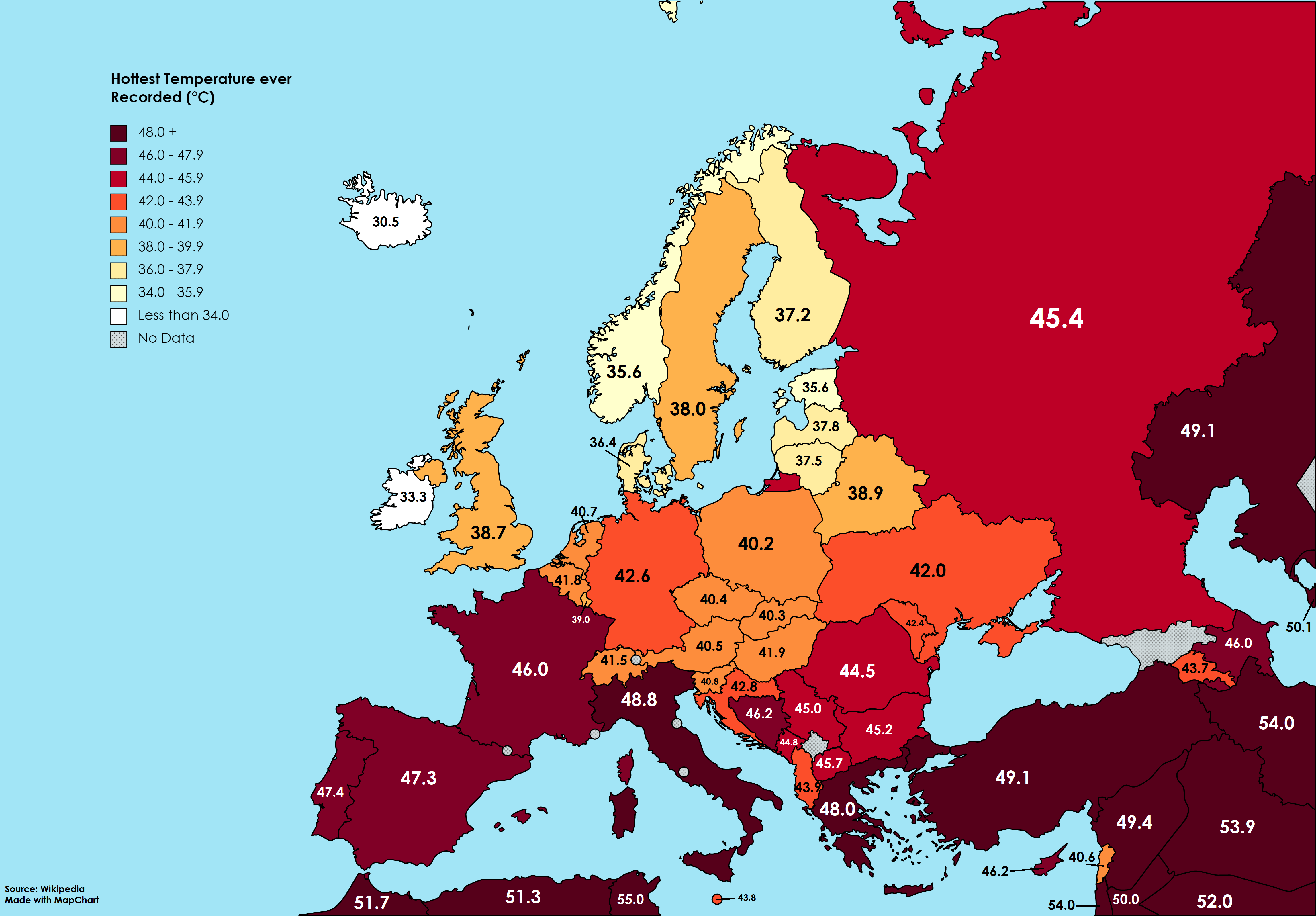 Hottest Temperatures in Europe r/europe