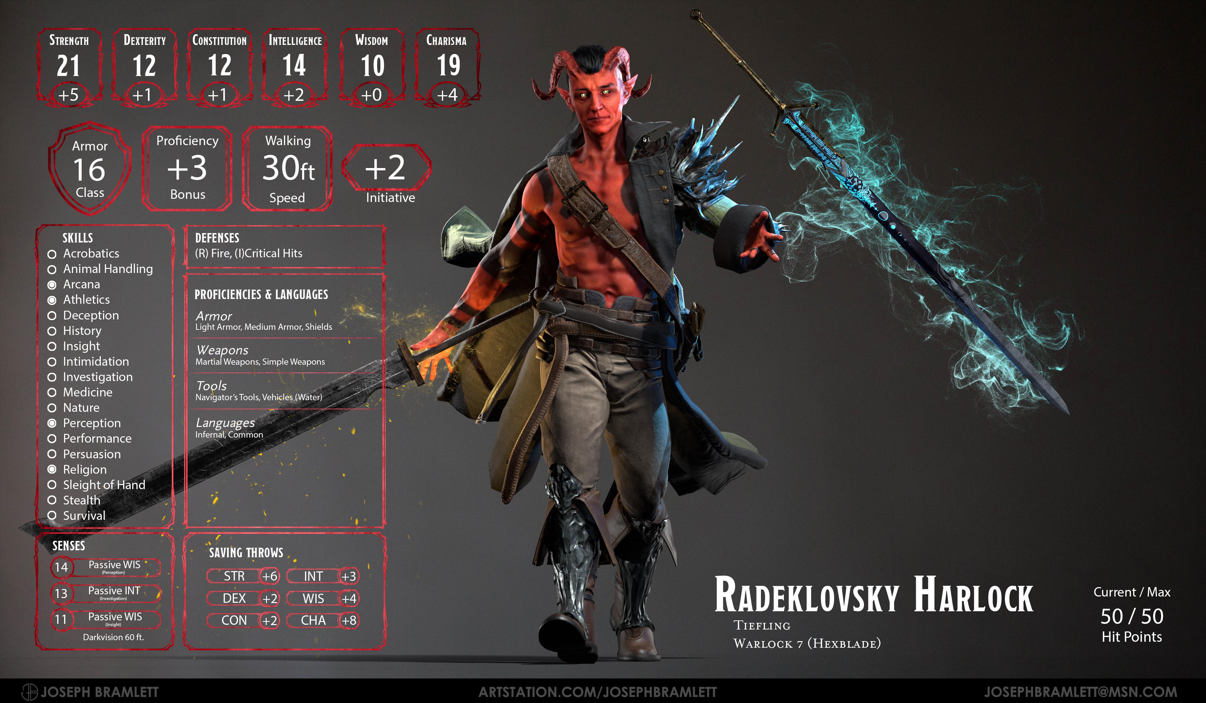 [Art][OC] Radeklovsky Harlock Hexblade Tiefling r/DnD