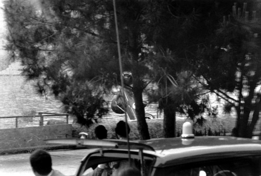 An actual photo of Australian driver Paul Hawkins crashing into the