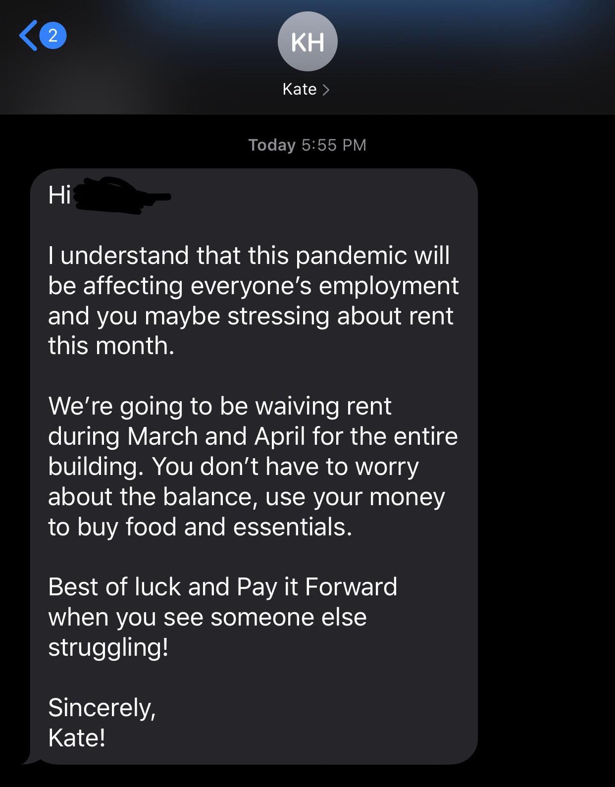 Our landlord is waving our rent during the pandemic! Take notes! r