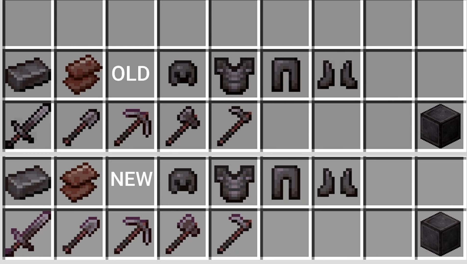 The Netherite item textures have been changed in the latest snapshot