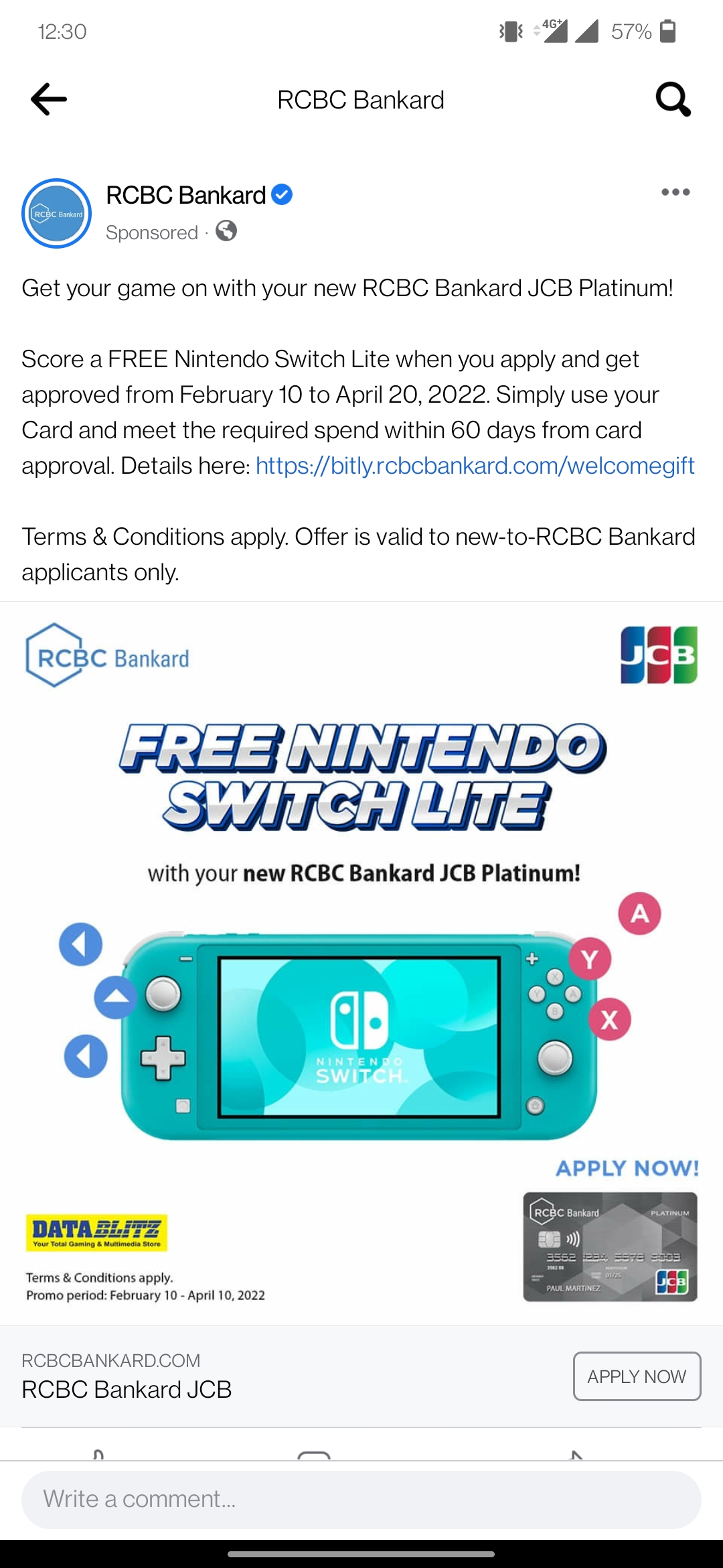 RCBC Nintendo Switch Lite Promo r/PHCreditCards