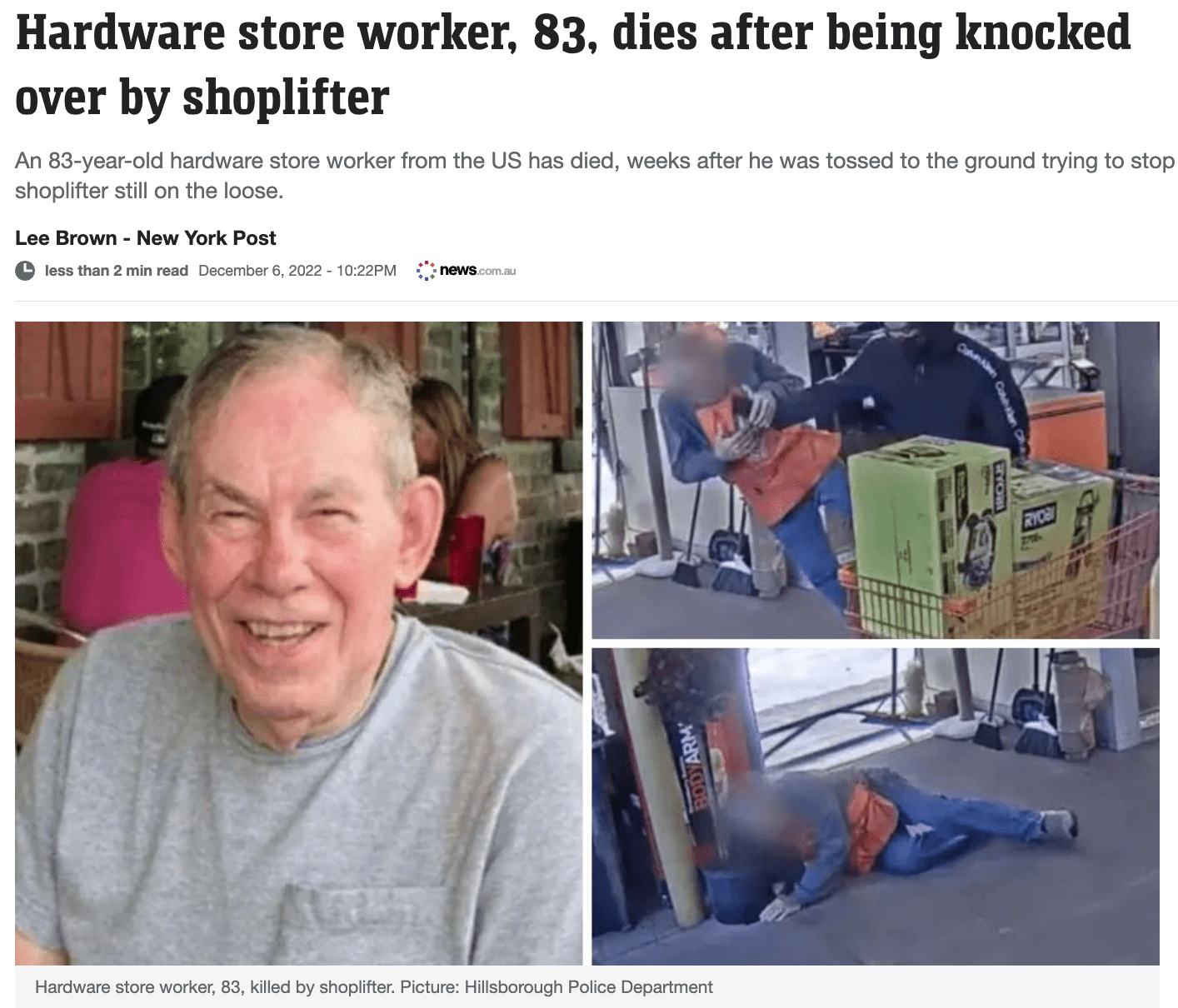 Shoplifter casually commits homicide of 83yearold Home Depot employee