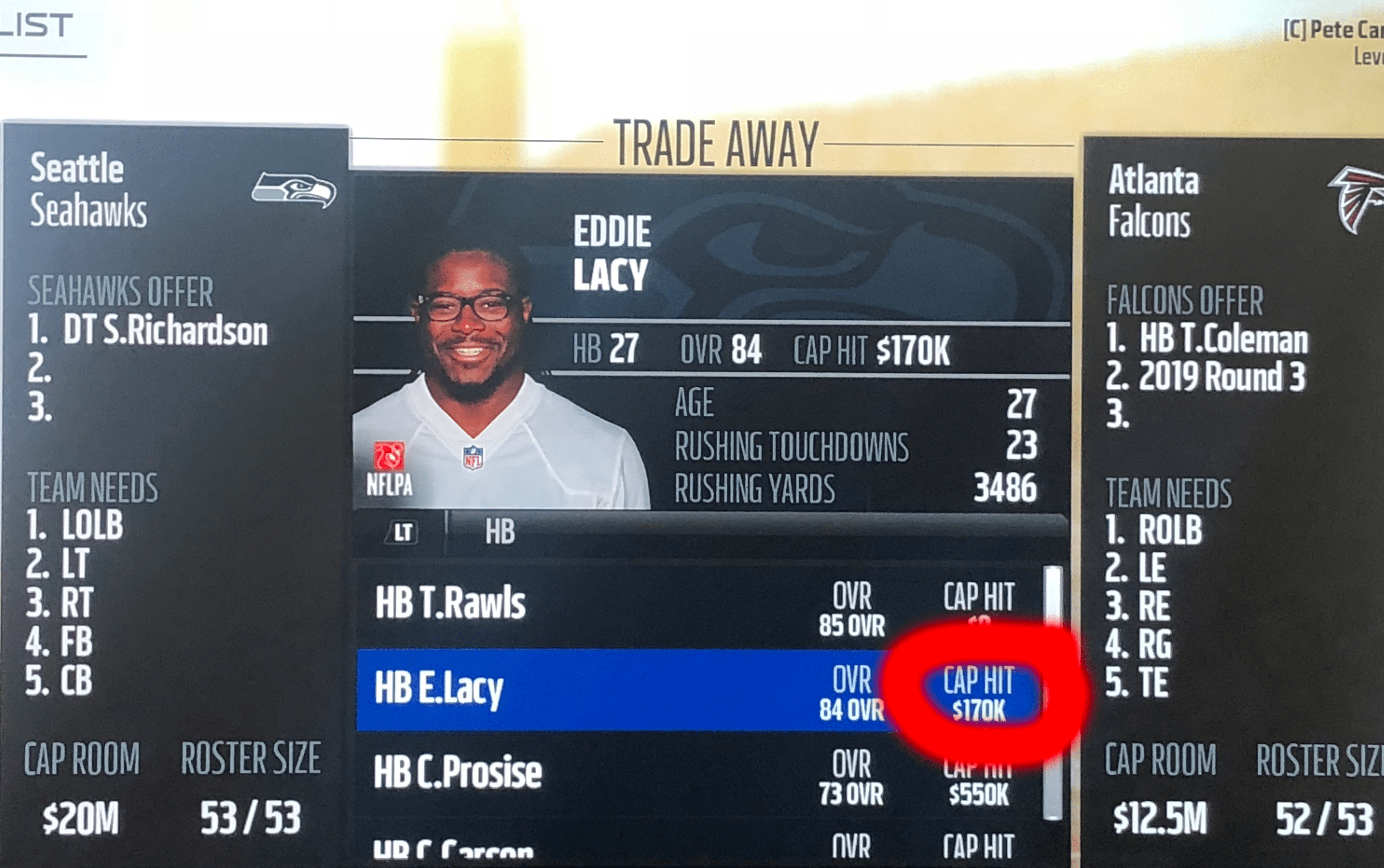 Madden 18 Trading Block Cap Hit Is this a hit to me if I trade him