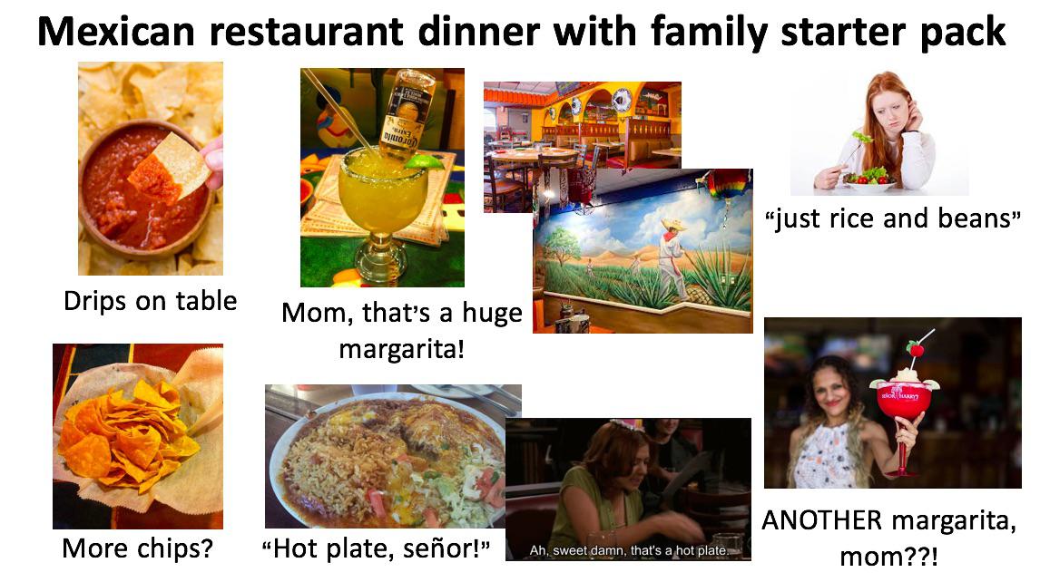 Mexican restaurant dinner with family starter pack r/starterpacks