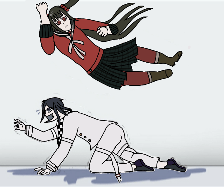Maki and Kokichi as that one body slam meme Drawn by yours truly, me
