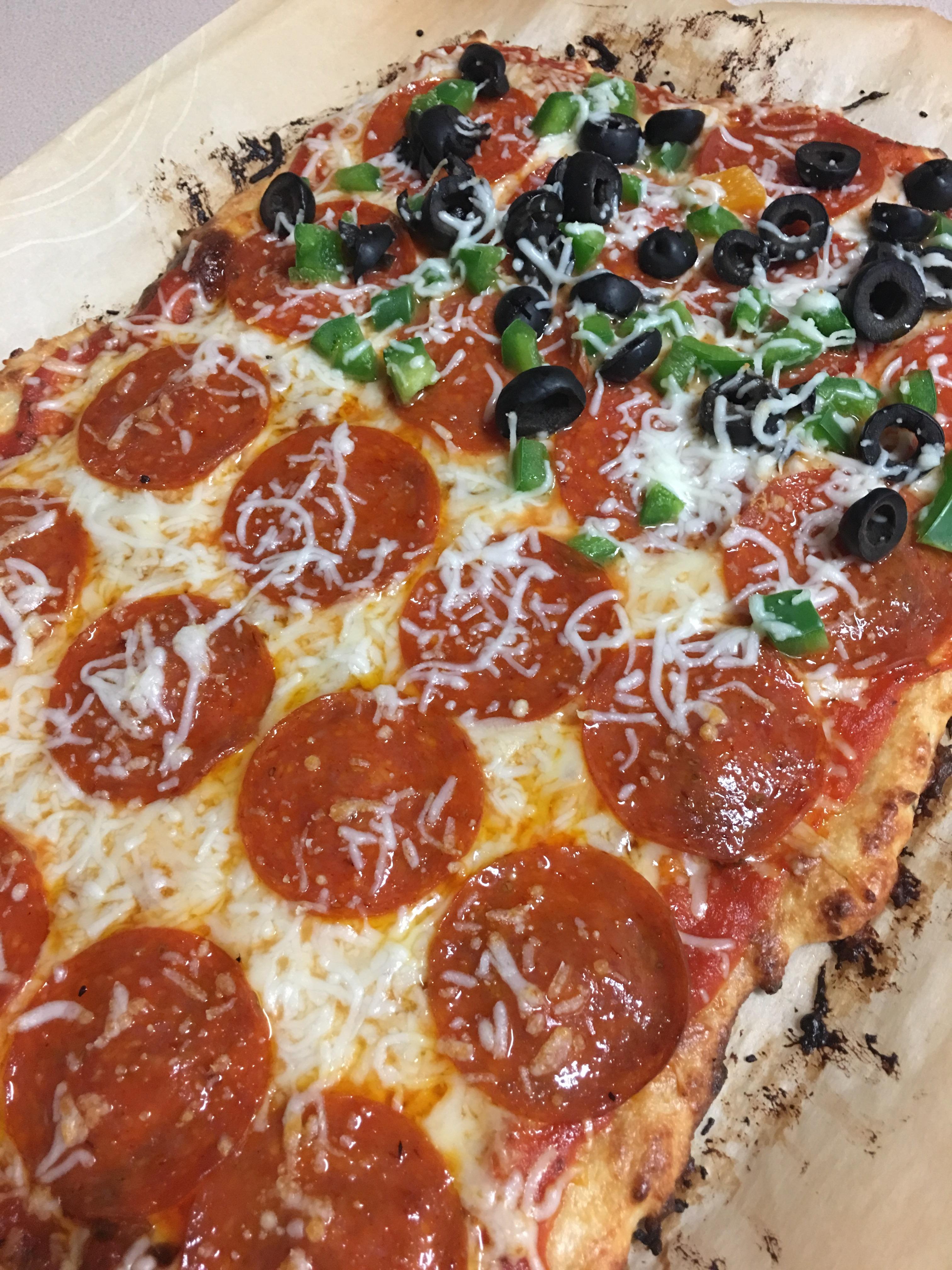 Keto Pizza! For crust, google ‘keto diet app fathead pizza crust