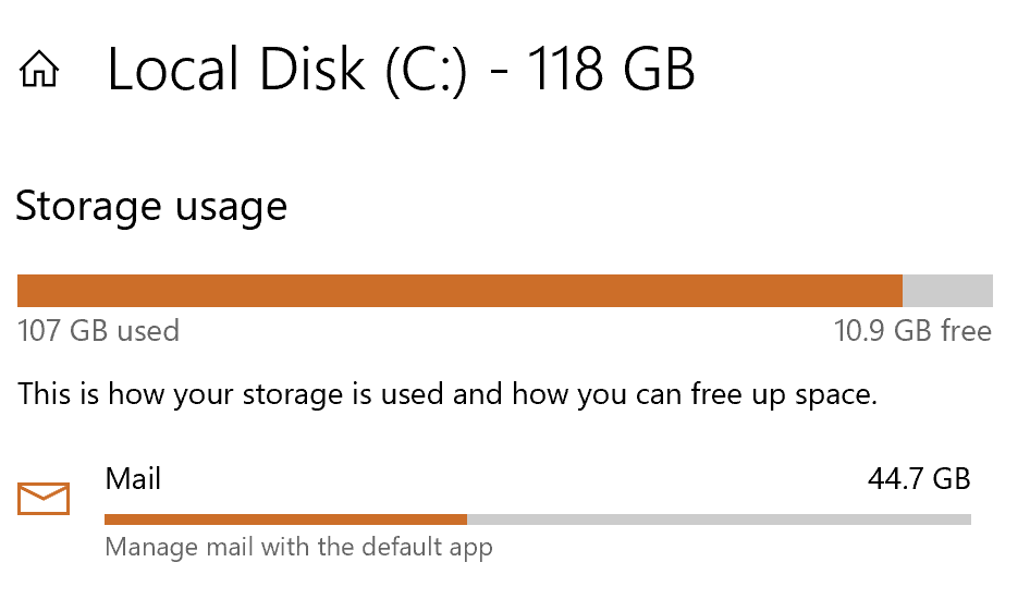 Mail taking up all my storage space r/WindowsHelp