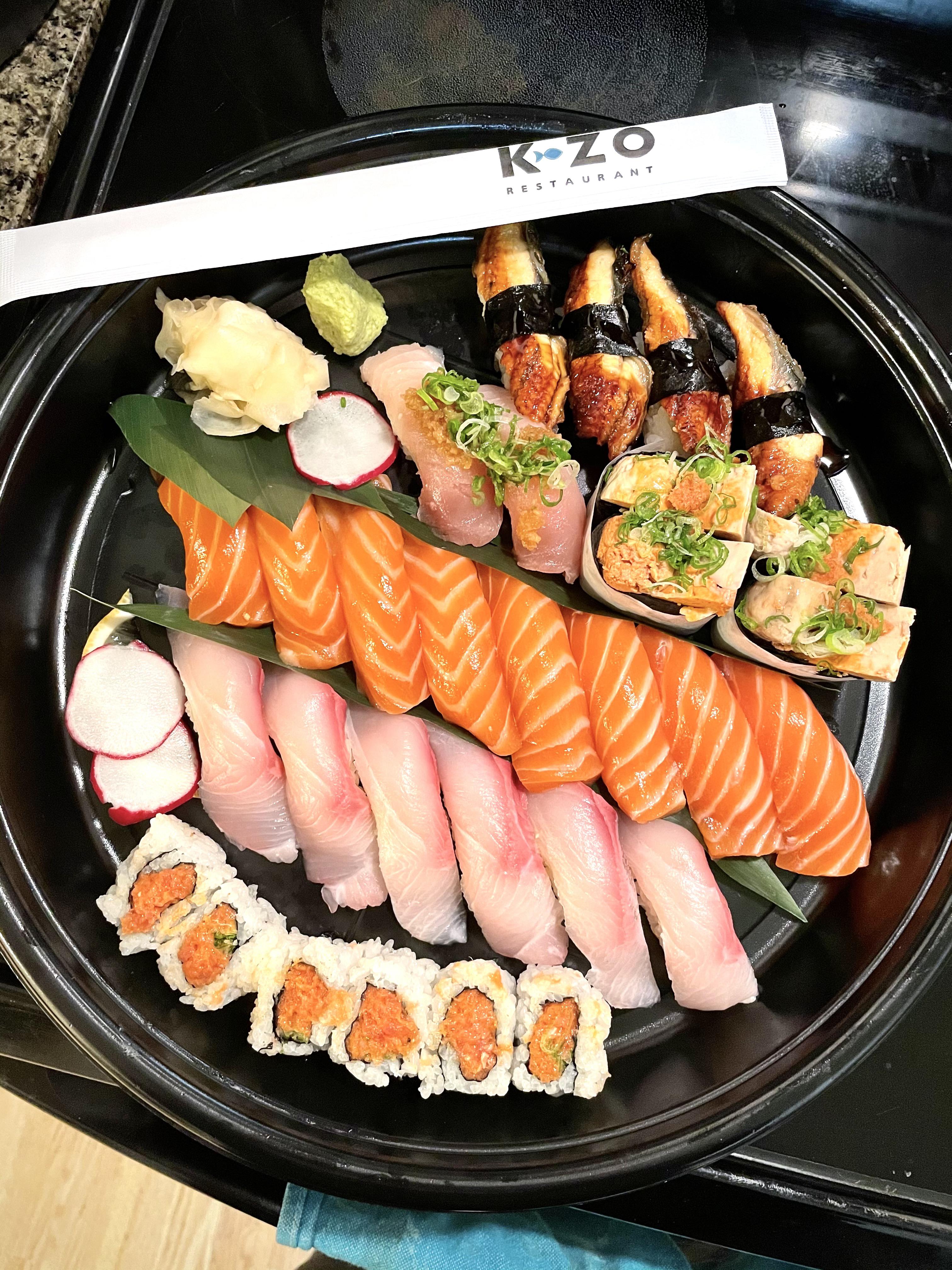 Breaking in my new sujihiki with some futo maki and sashimi sushi