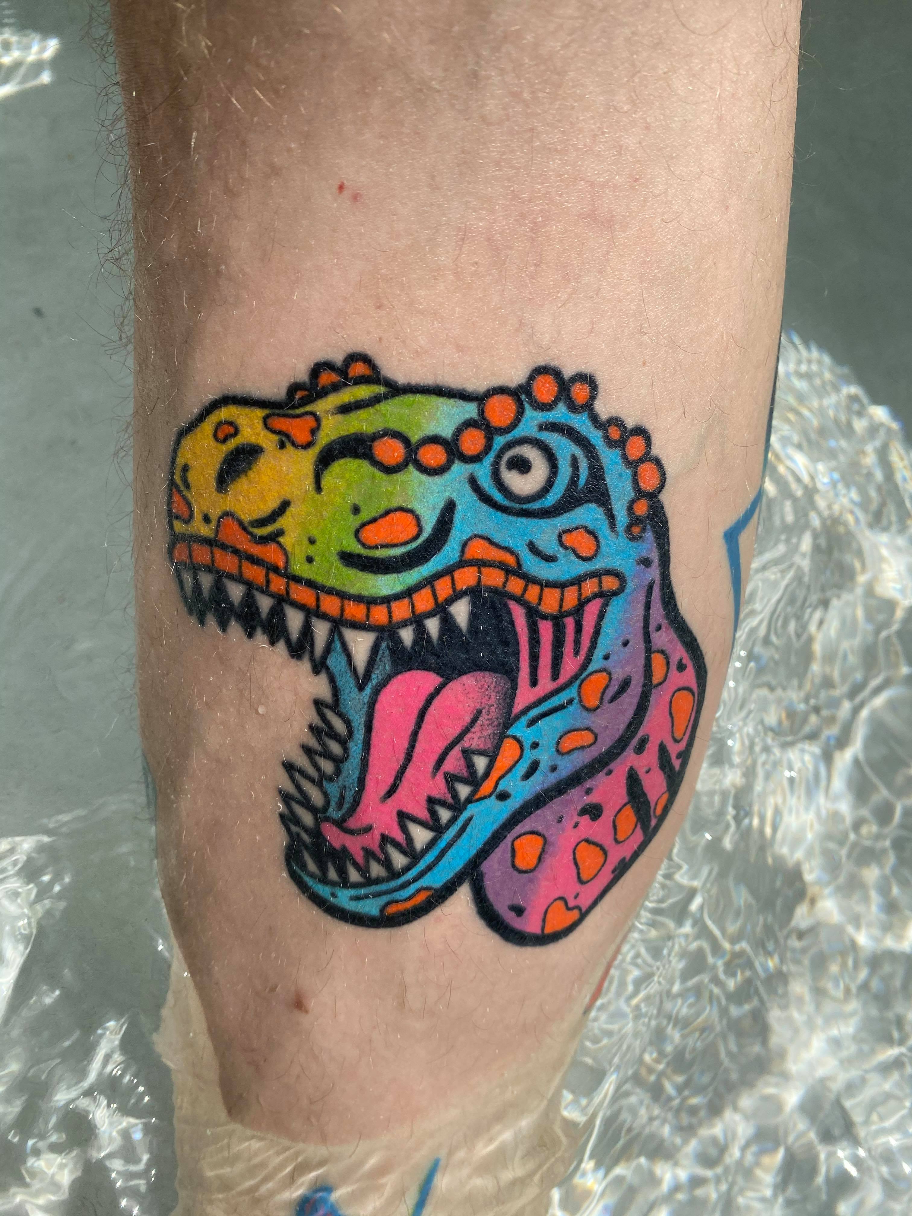 A Trippysaurus by Deryk b at Electric Hand Tattoo in Nashville, TN