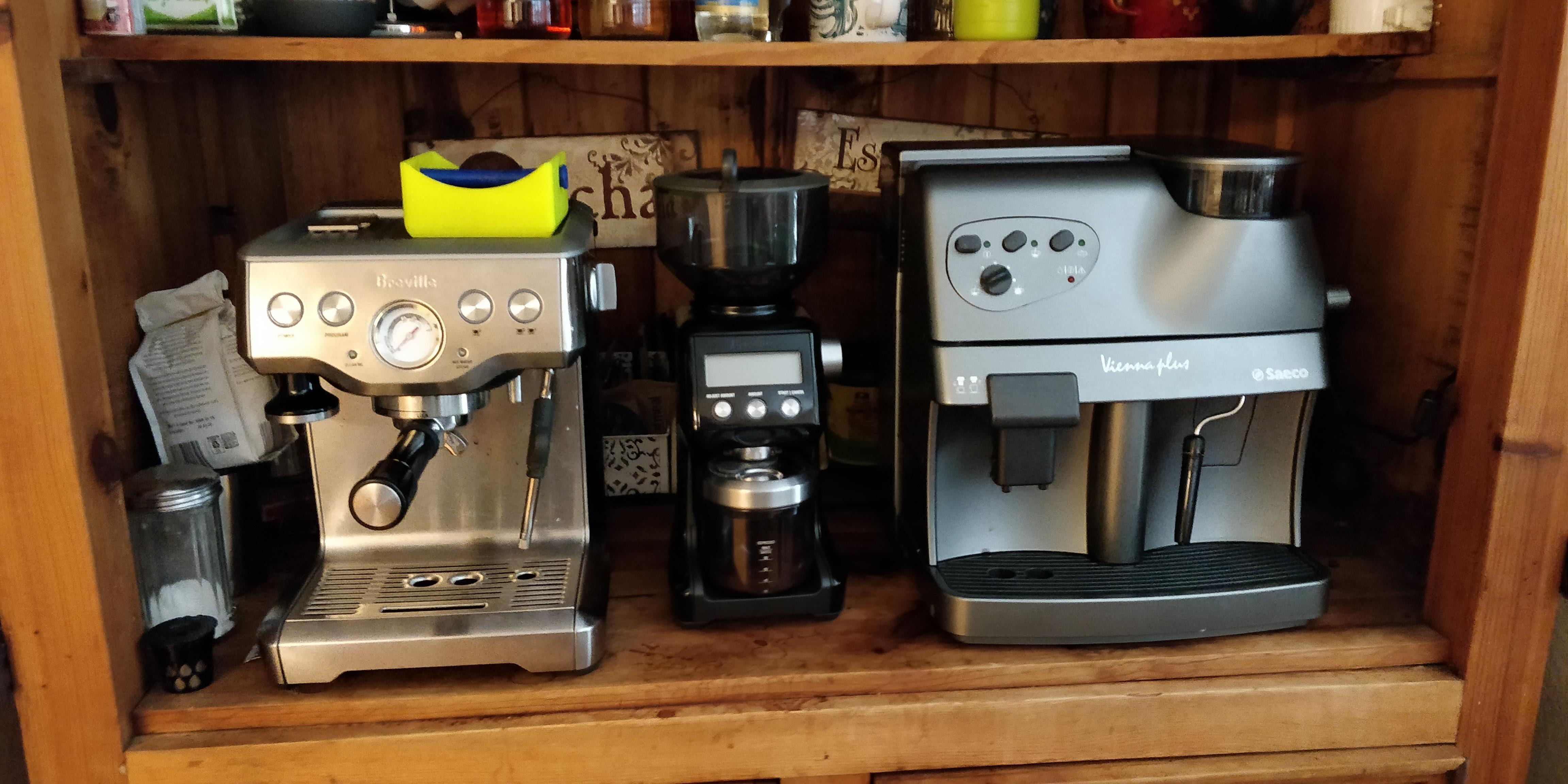 Breville smart grinder and Seaco super automatic espresso machine, both