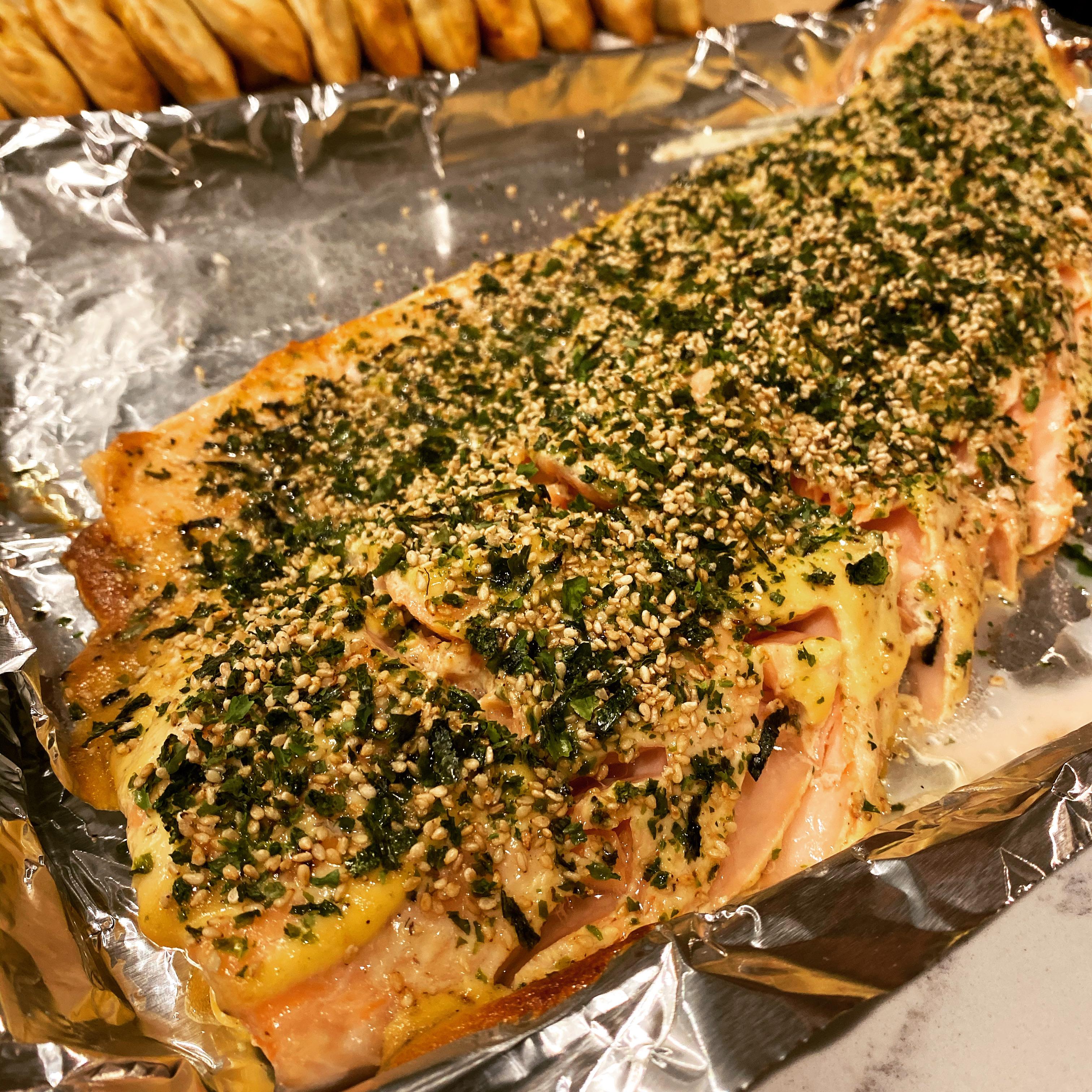 [OC] Baked Salmon, topped with White Miso Kewpie Mayo and Furikake r