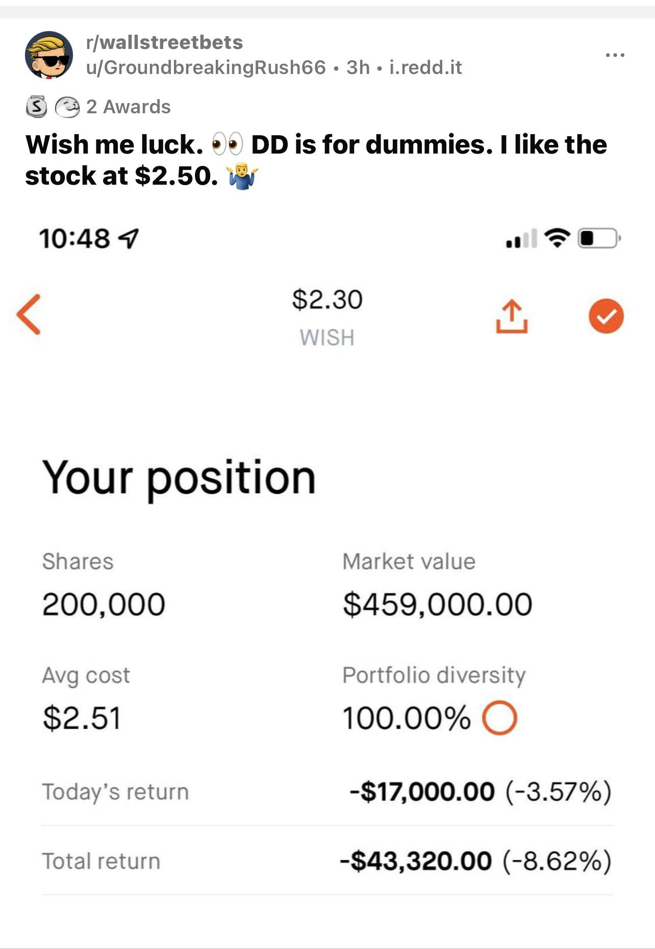 WallStreetbets is letting people post on Wush , that’s good news . We were not able too r
