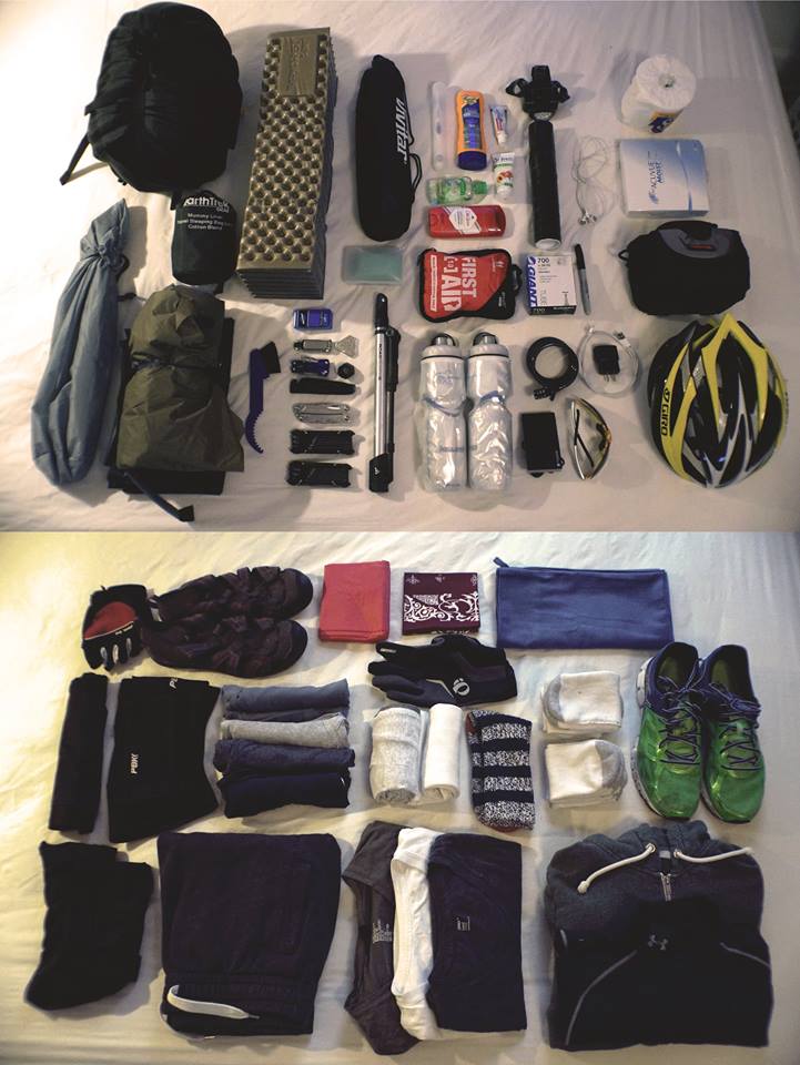 Here is the gear for a solo bike tour I went on in 2014 from Perth