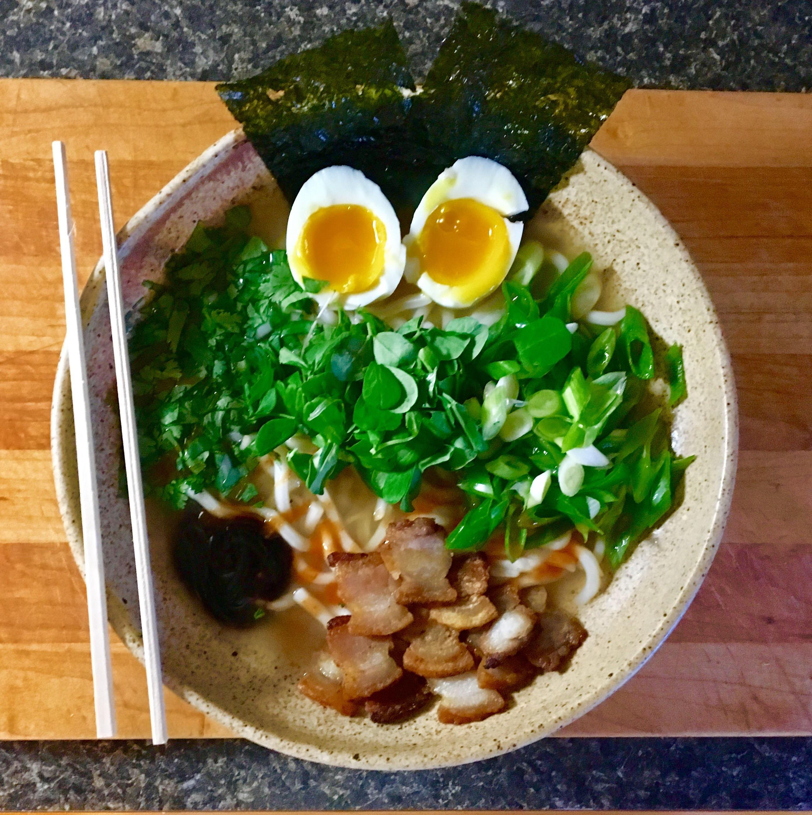 [Homemade] Pork belly & udon noodle soup r/food