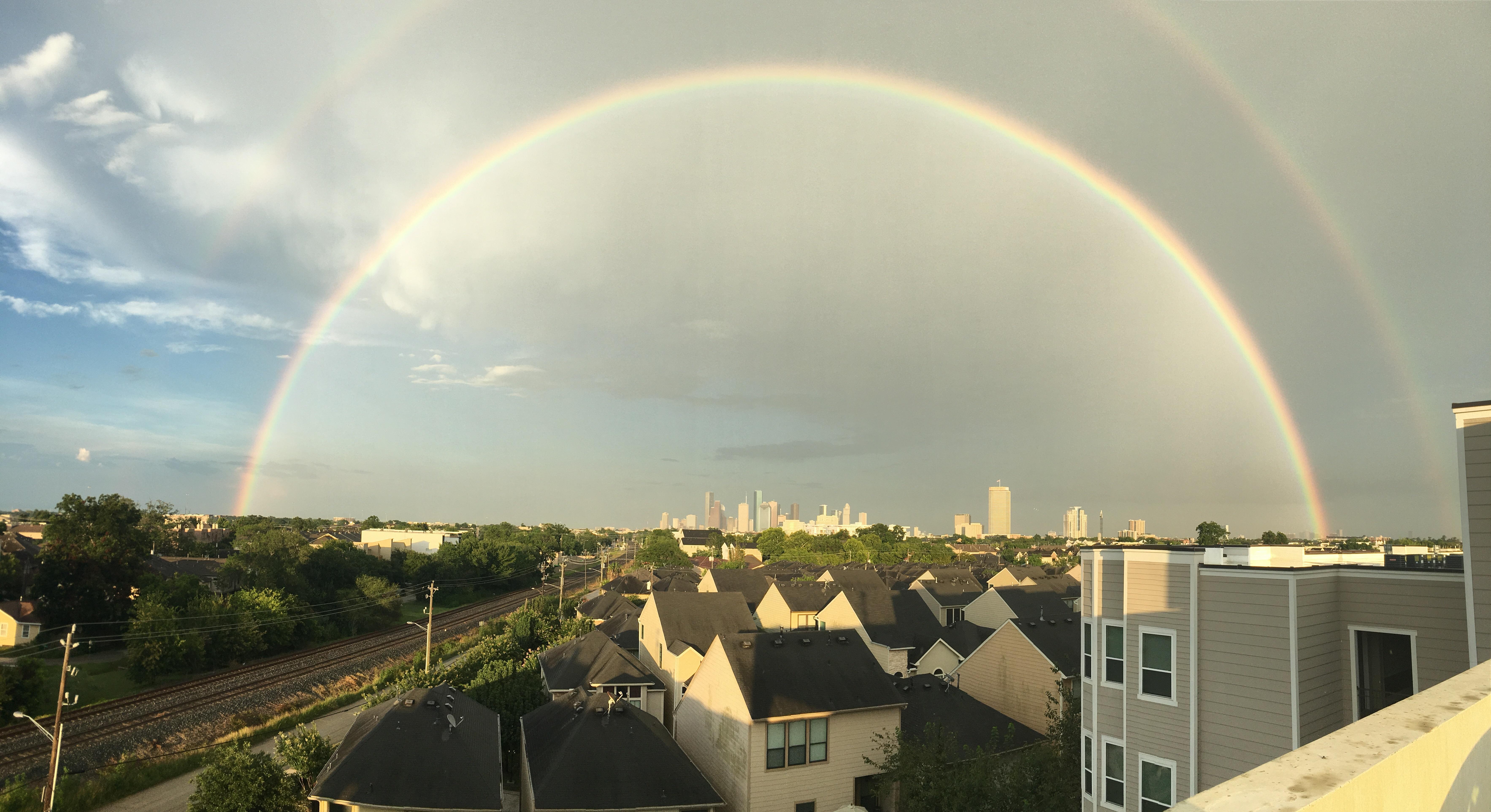Intense Double Rainbow Over Downtown r/houston