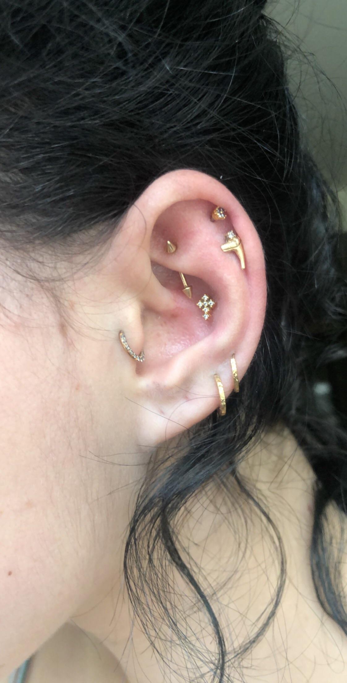 14k gold/diamond setup & weekold conch stud r/piercing