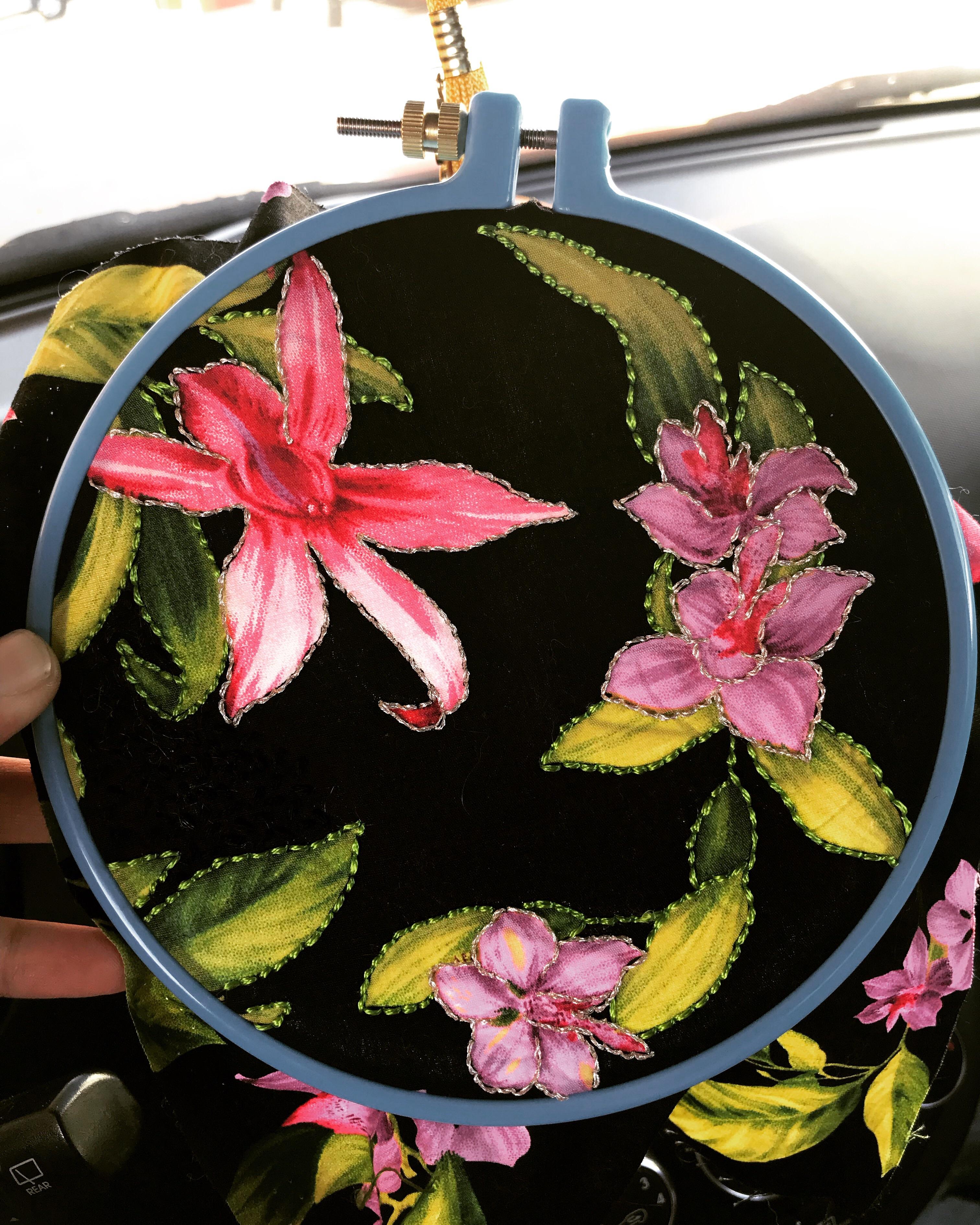 Added some silver & shiny green backstitch to this dollar store fabric